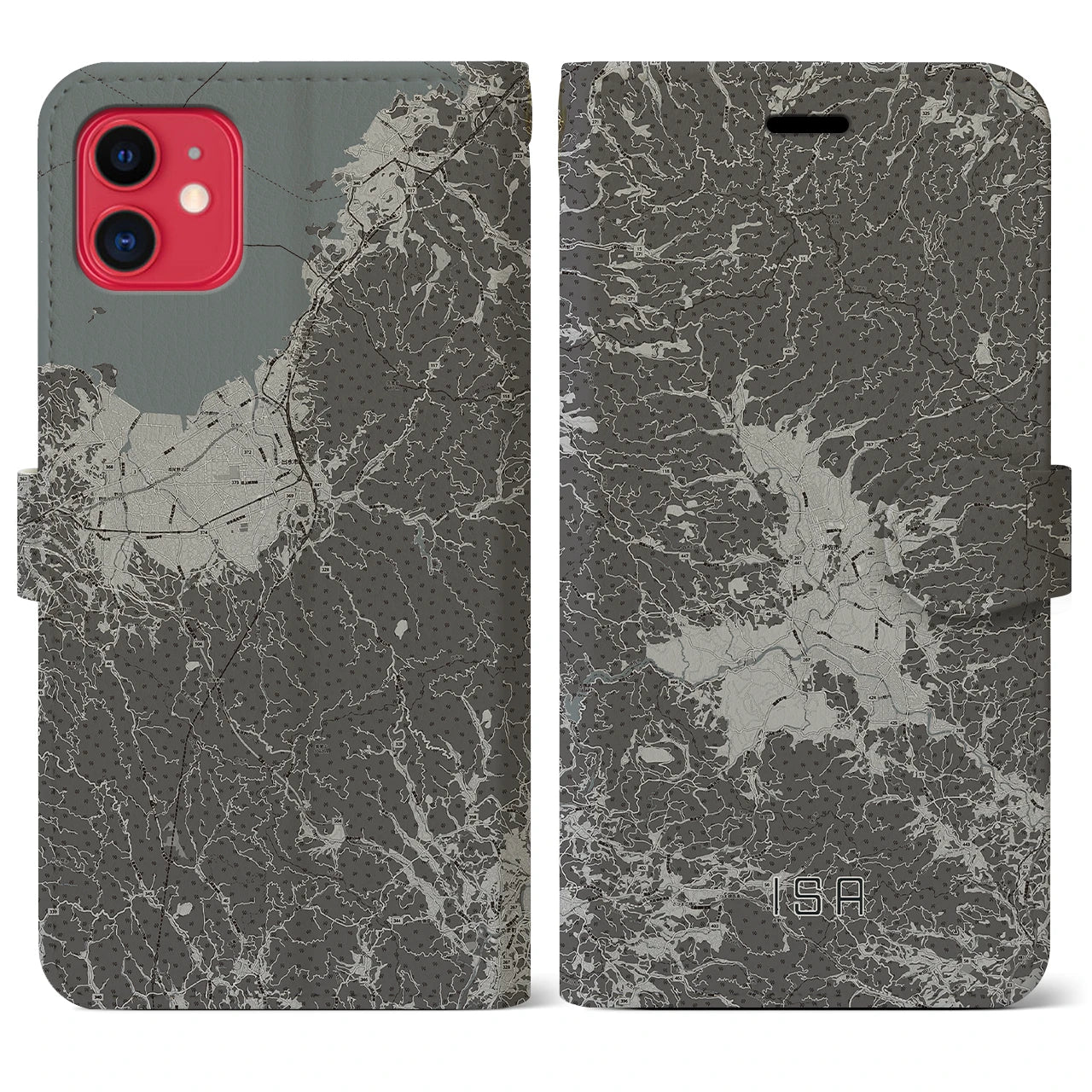 【伊佐(鹿児島県)】地図柄iPhoneケース(手帳タイプ)モノトーン・iPhone 11 用