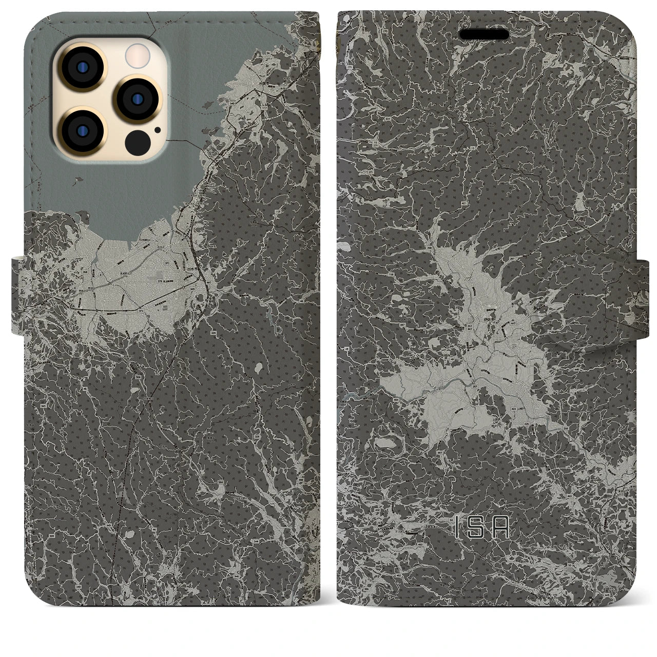【伊佐(鹿児島県)】地図柄iPhoneケース(手帳タイプ)モノトーン・iPhone 12 Pro Max 用