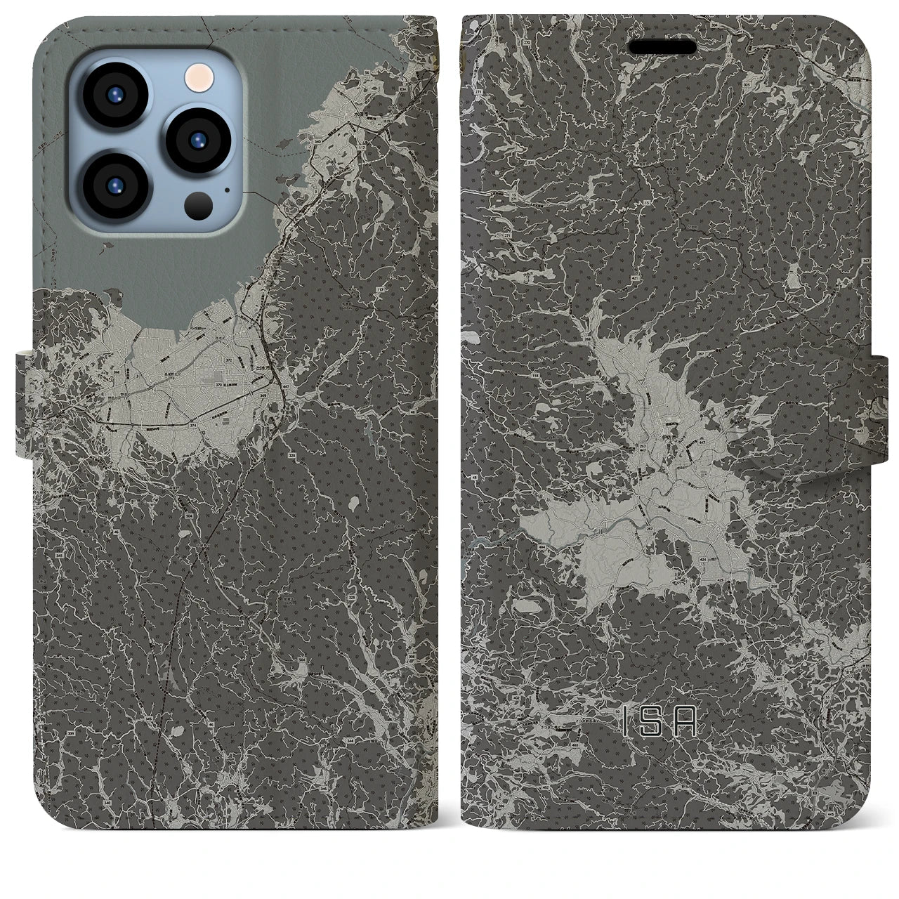 【伊佐(鹿児島県)】地図柄iPhoneケース(手帳タイプ)モノトーン・iPhone 13 Pro Max 用