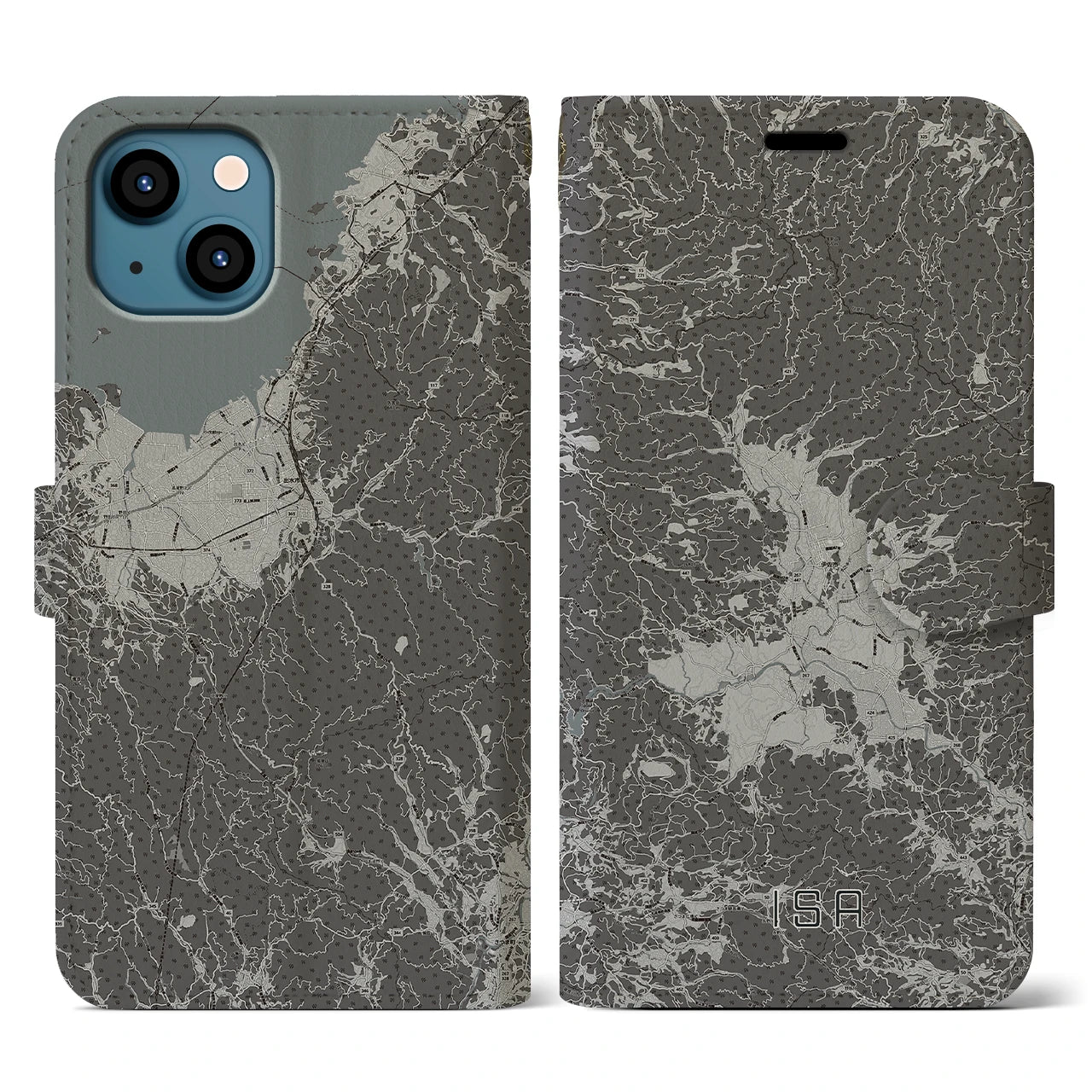 【伊佐(鹿児島県)】地図柄iPhoneケース(手帳タイプ)モノトーン・iPhone 13 用