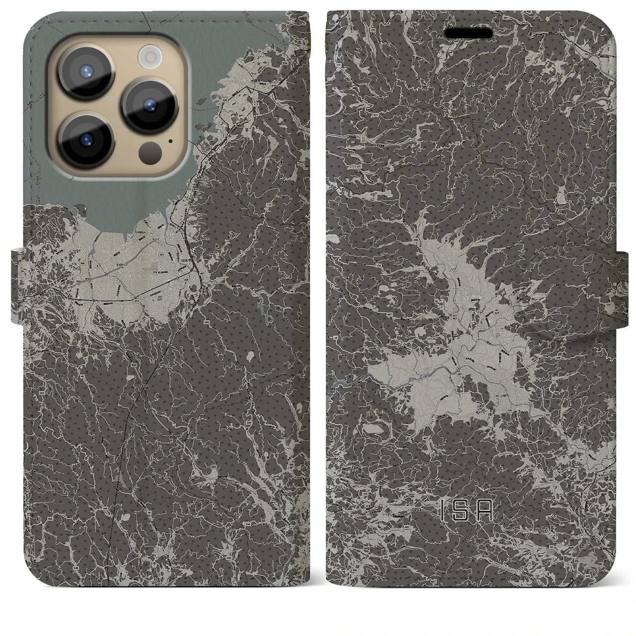 【伊佐(鹿児島県)】地図柄iPhoneケース(手帳タイプ)モノトーン・iPhone 14 Pro Max 用