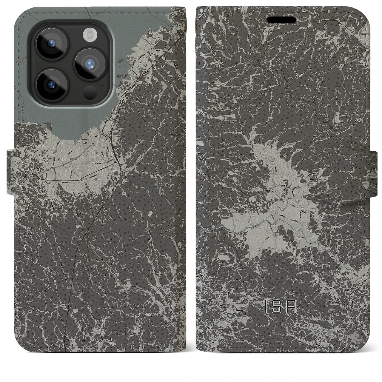 【伊佐(鹿児島県)】地図柄iPhoneケース(手帳タイプ)モノトーン・iPhone 15 Pro Max 用