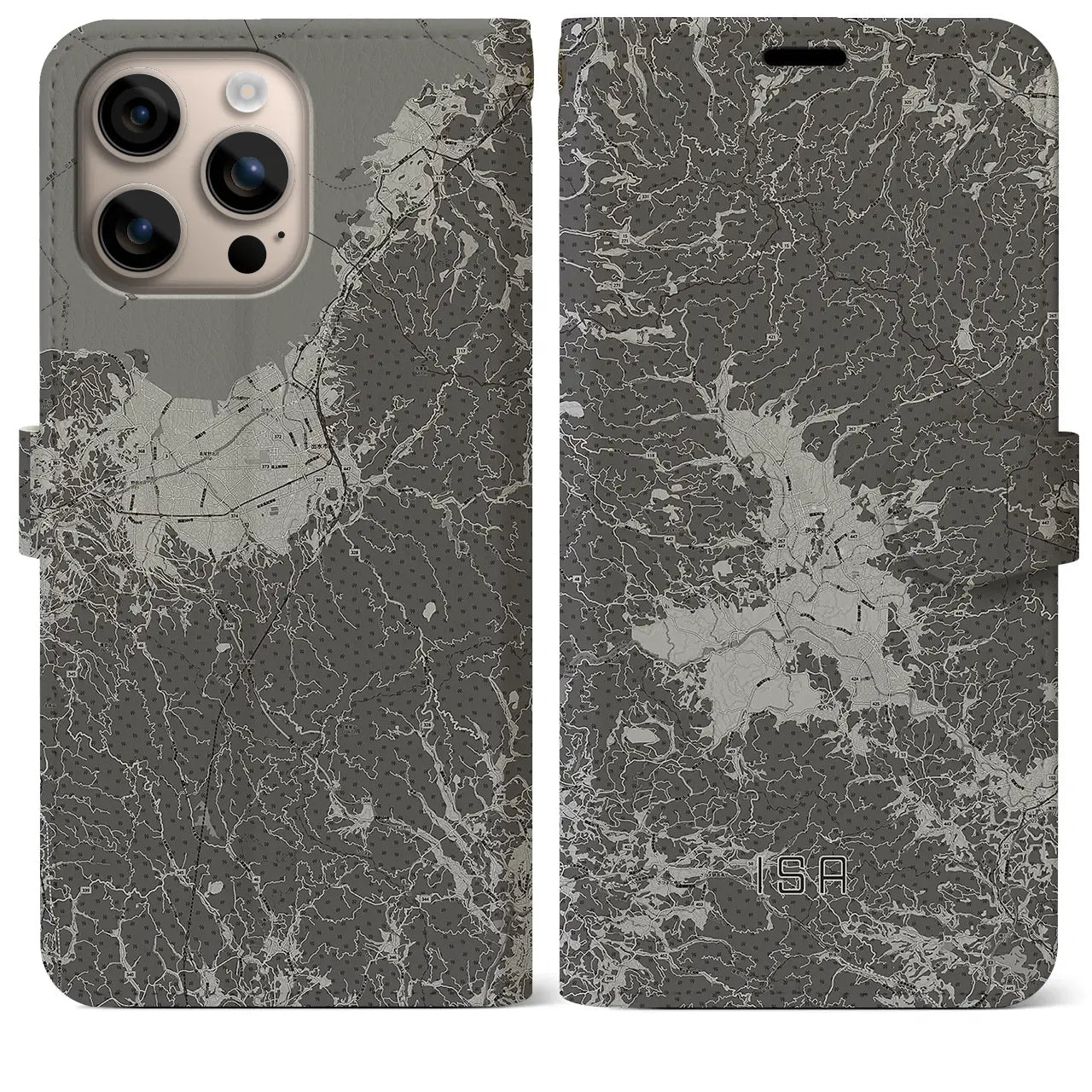 【伊佐(鹿児島県)】地図柄iPhoneケース(手帳タイプ)モノトーン・iPhone 16 Plus 用
