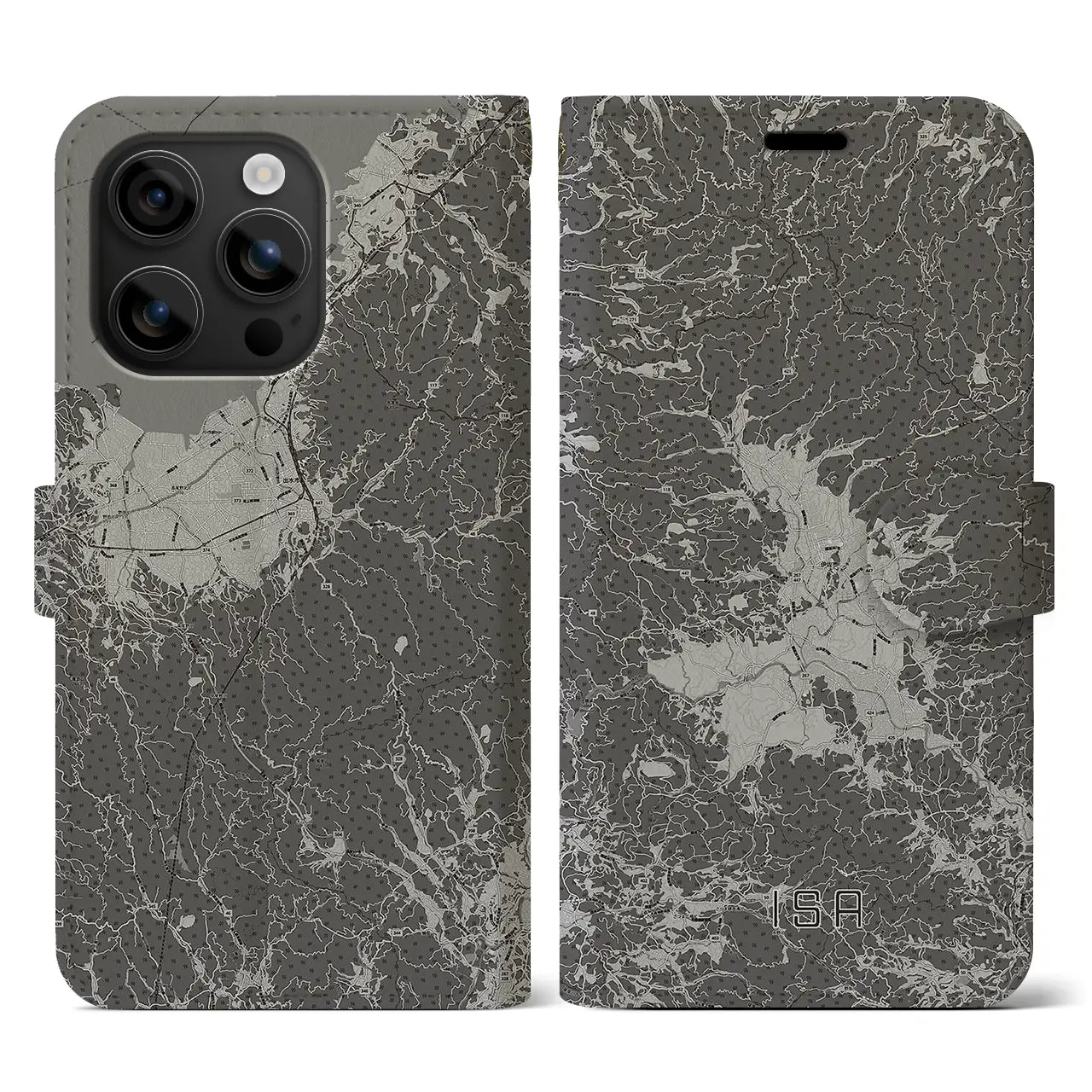 【伊佐(鹿児島県)】地図柄iPhoneケース(手帳タイプ)モノトーン・iPhone 16 用