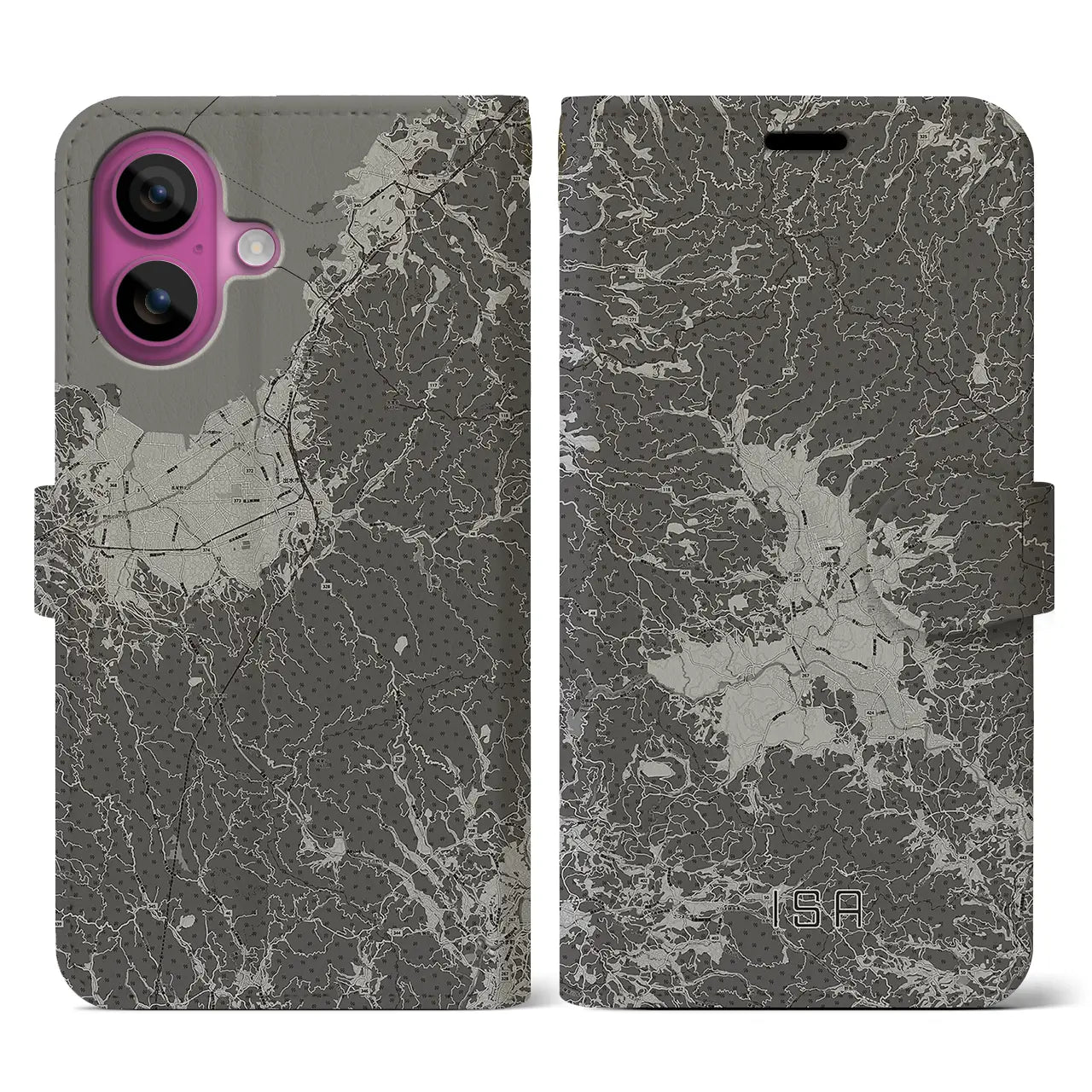 【伊佐(鹿児島県)】地図柄iPhoneケース(手帳タイプ)モノトーン・iPhone 16 Pro 用