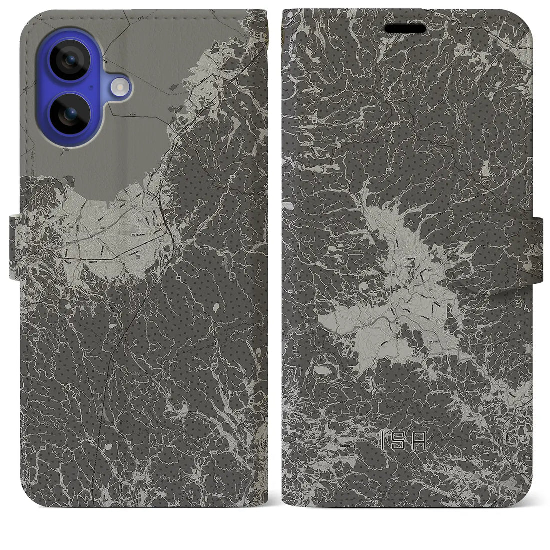 【伊佐(鹿児島県)】地図柄iPhoneケース(手帳タイプ)モノトーン・iPhone 16 Pro Max 用