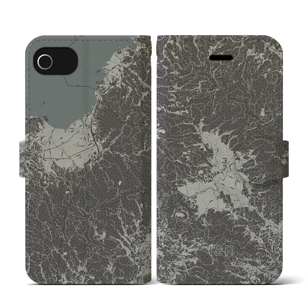 【伊佐(鹿児島県)】地図柄iPhoneケース(手帳タイプ)モノトーン・iPhone SE(第3 / 第2世代) / 8 / 7 / 6s / 6 用