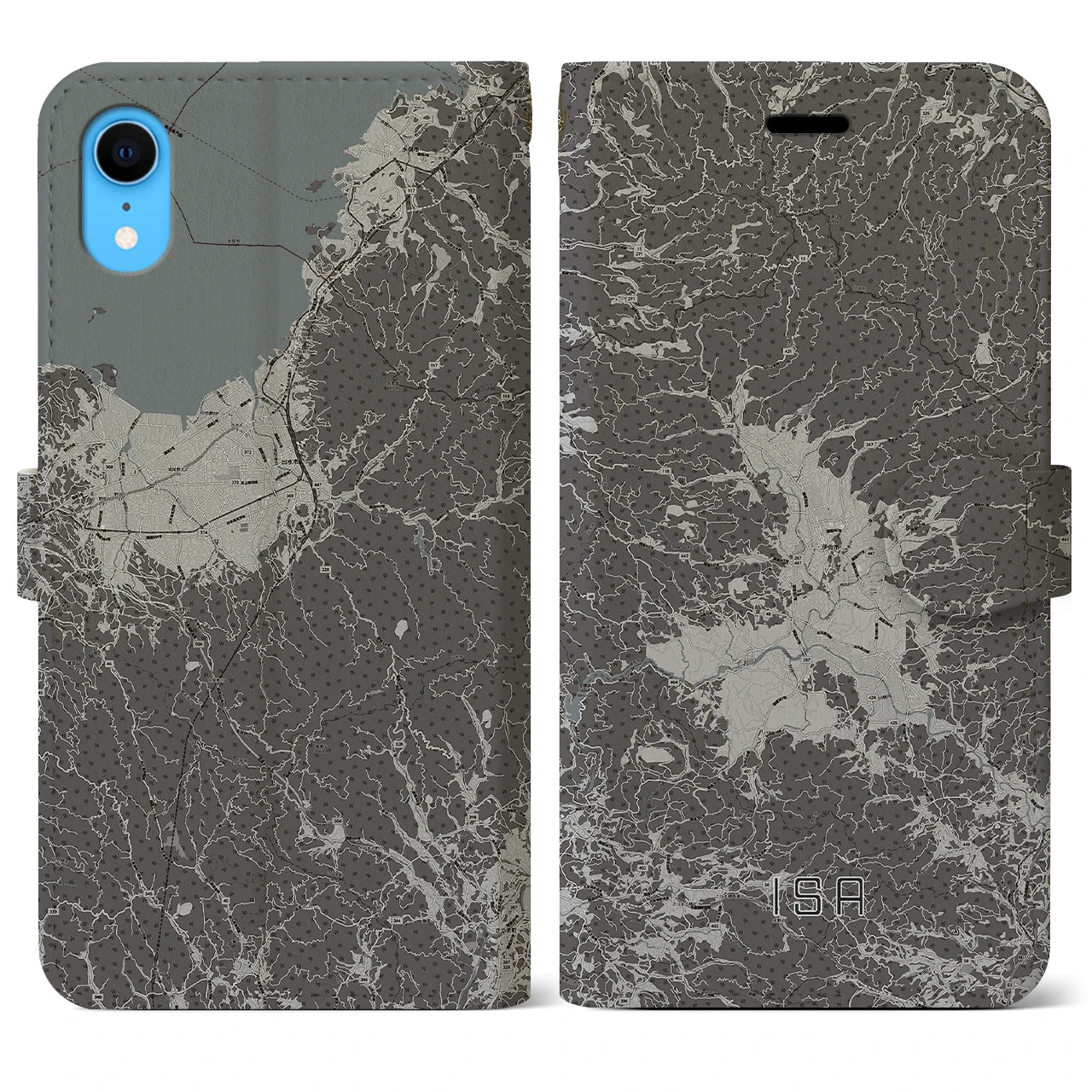 【伊佐(鹿児島県)】地図柄iPhoneケース(手帳タイプ)モノトーン・iPhone XR 用
