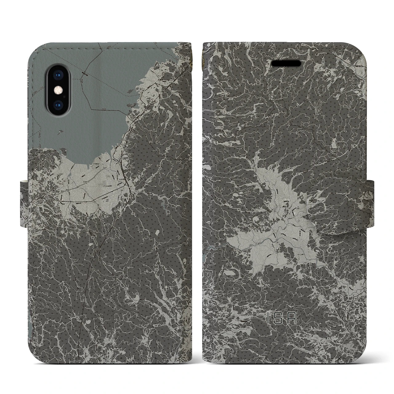 【伊佐(鹿児島県)】地図柄iPhoneケース(手帳タイプ)モノトーン・iPhone XS / X 用