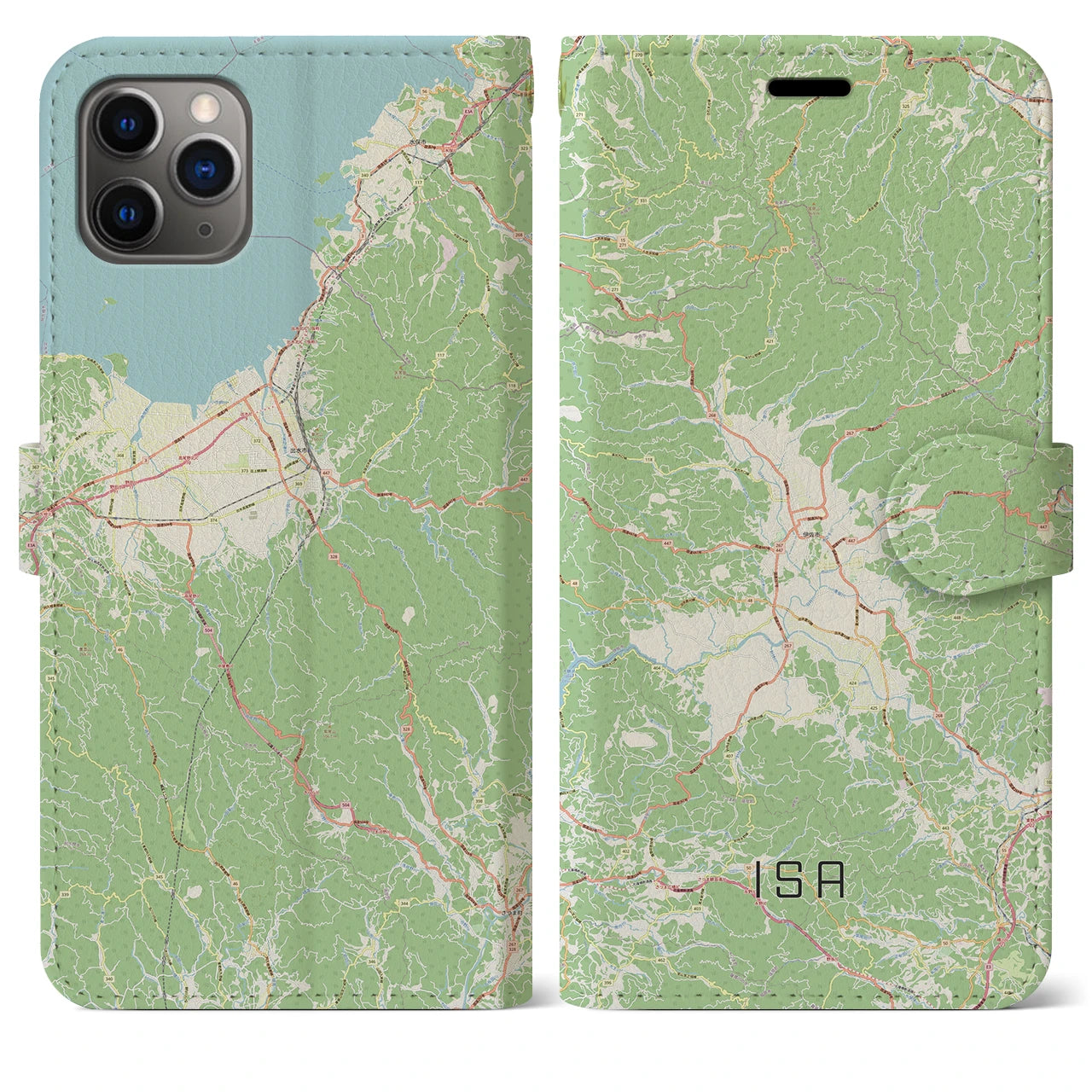 【伊佐(鹿児島県)】地図柄iPhoneケース(手帳タイプ)ナチュラル・iPhone 11 Pro Max 用