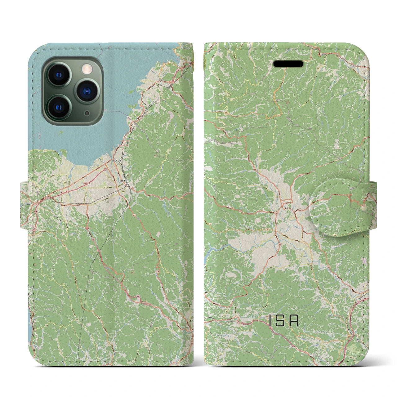 【伊佐(鹿児島県)】地図柄iPhoneケース(手帳タイプ)ナチュラル・iPhone 11 Pro 用