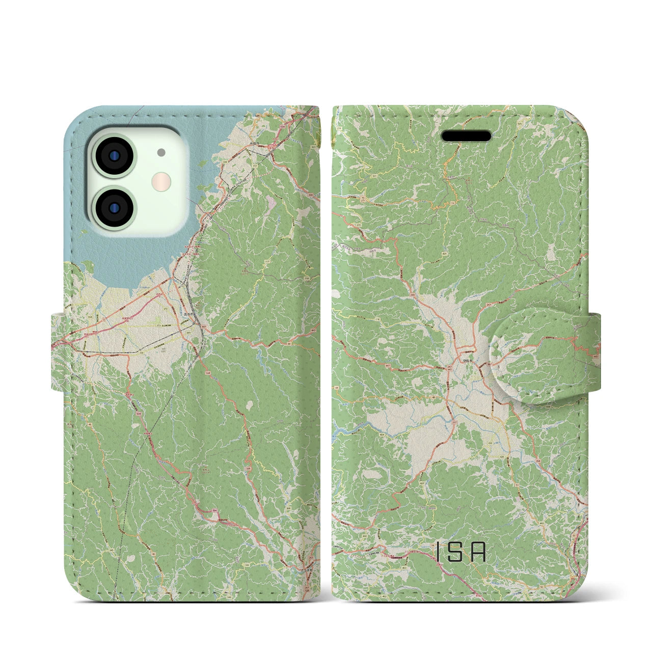 【伊佐(鹿児島県)】地図柄iPhoneケース(手帳タイプ)ナチュラル・iPhone 12 mini 用