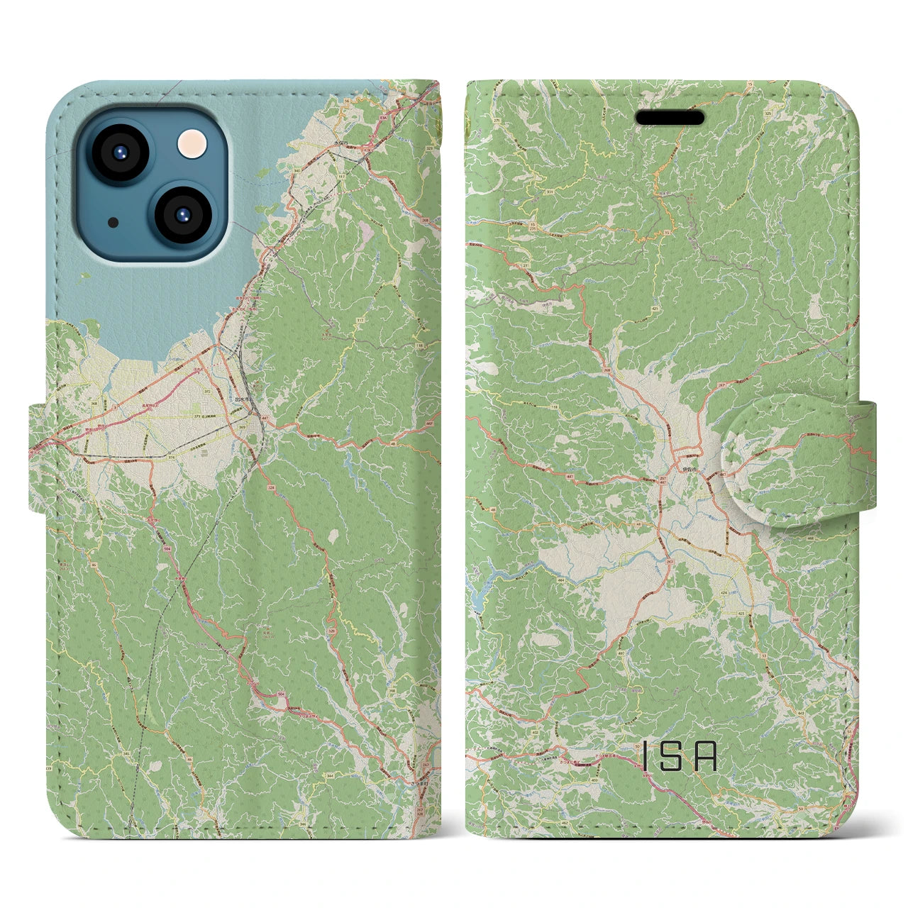 【伊佐(鹿児島県)】地図柄iPhoneケース(手帳タイプ)ナチュラル・iPhone 13 用