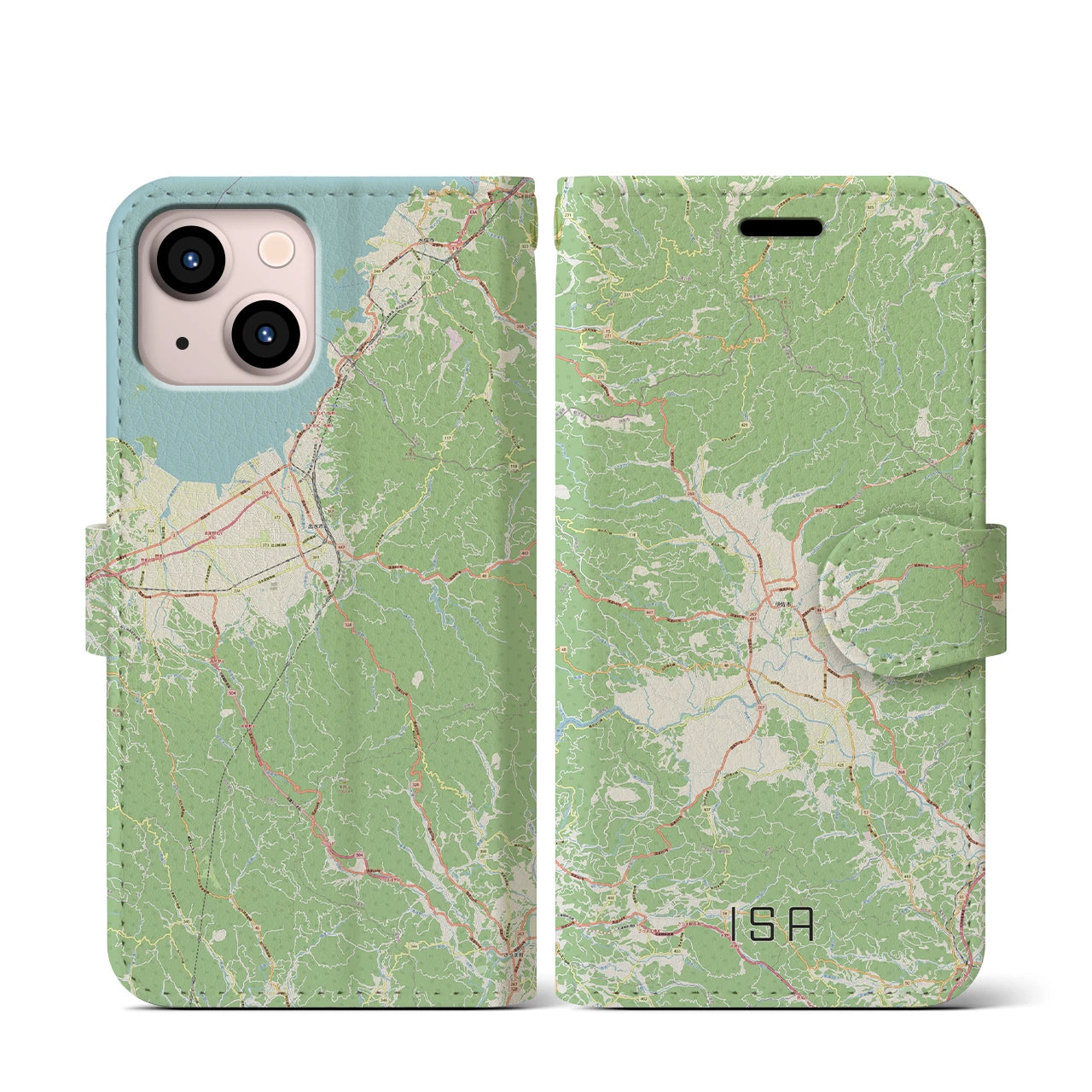 【伊佐(鹿児島県)】地図柄iPhoneケース(手帳タイプ)ナチュラル・iPhone 13 mini 用