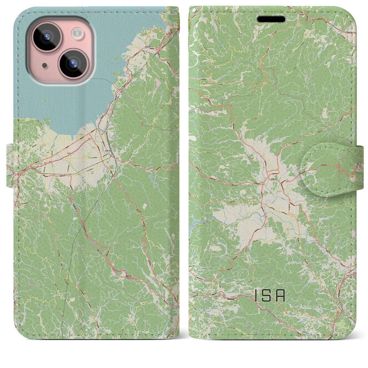 【伊佐(鹿児島県)】地図柄iPhoneケース(手帳タイプ)ナチュラル・iPhone 15 Plus 用