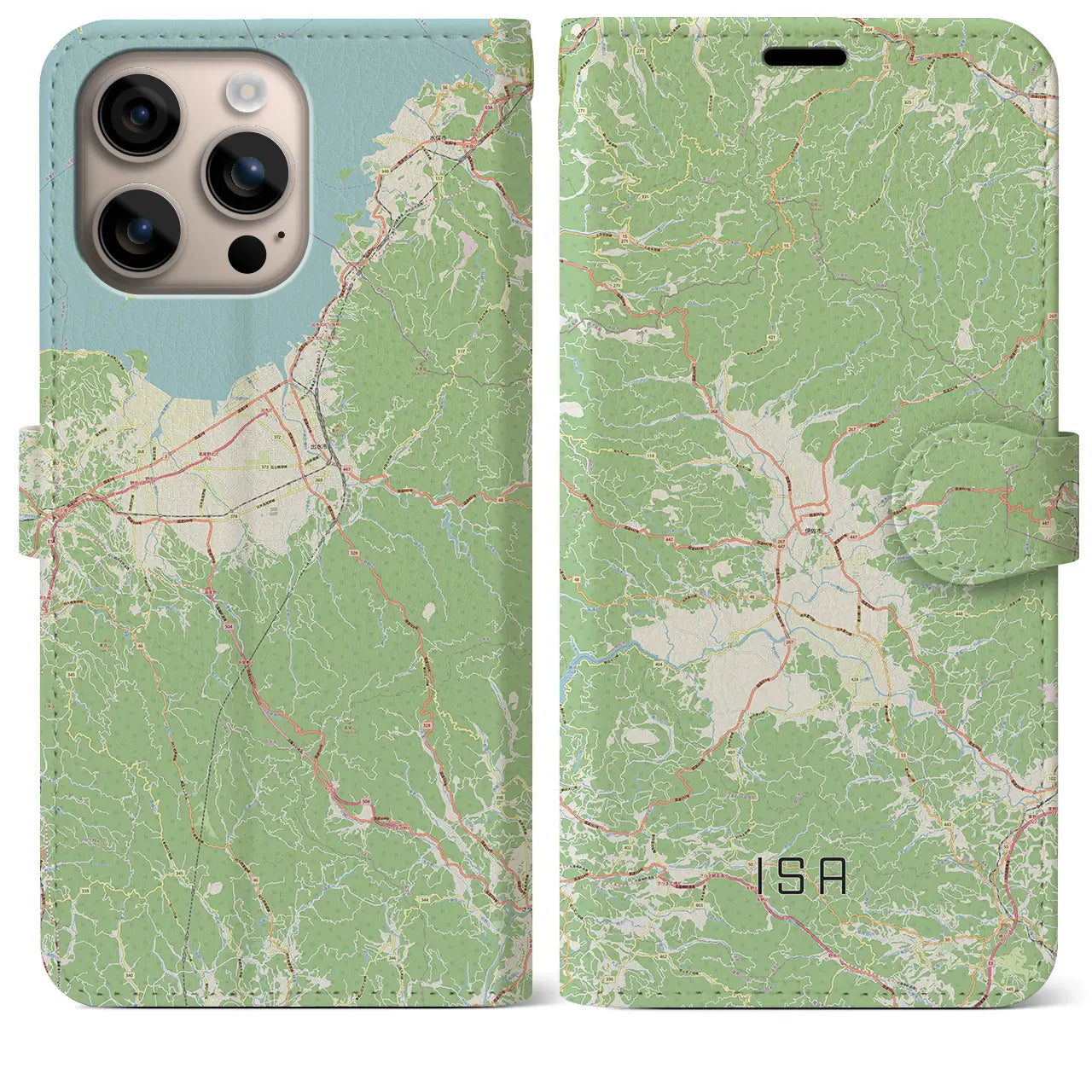 【伊佐(鹿児島県)】地図柄iPhoneケース(手帳タイプ)ナチュラル・iPhone 16 Plus 用