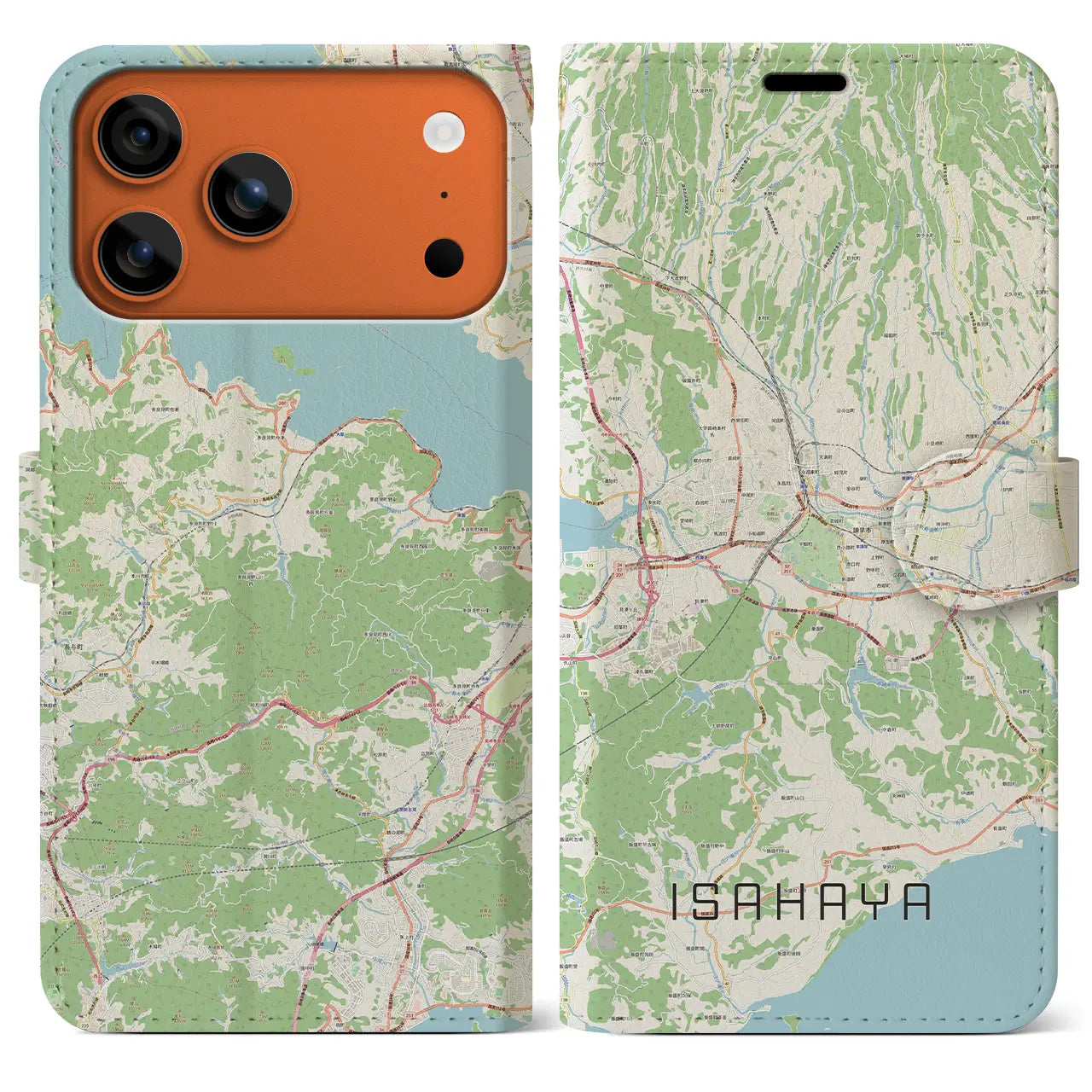 【諫早(長崎県)】地図柄iPhoneケース(手帳タイプ)