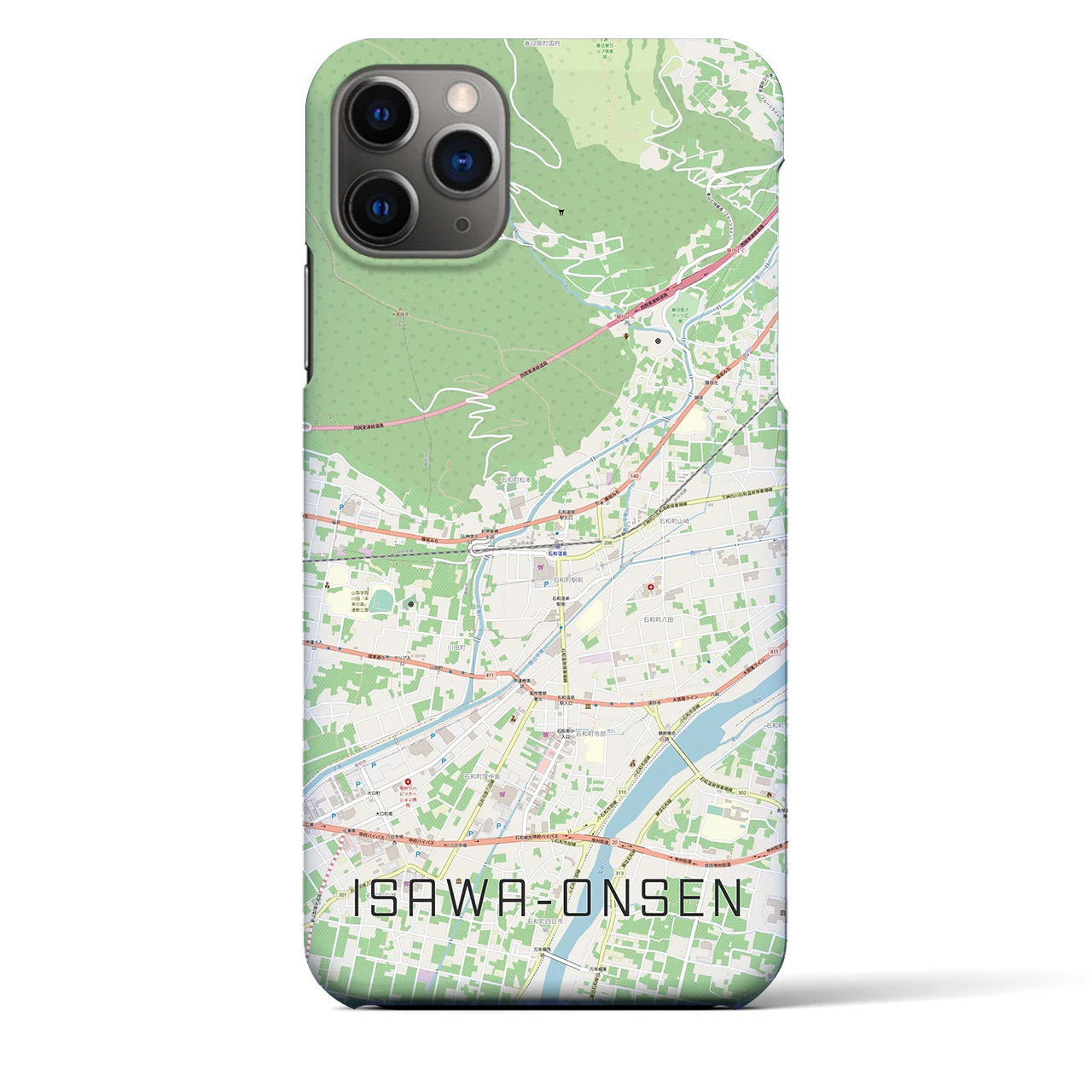 【石和温泉(山梨県)】地図柄iPhoneケース(バックカバータイプ)