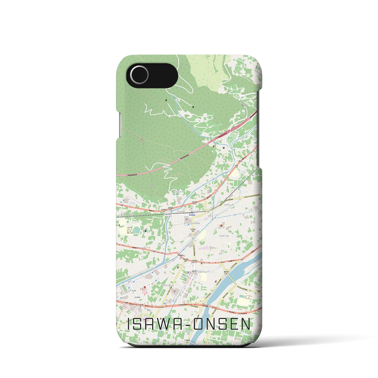 【石和温泉(山梨県)】地図柄iPhoneケース(バックカバータイプ)