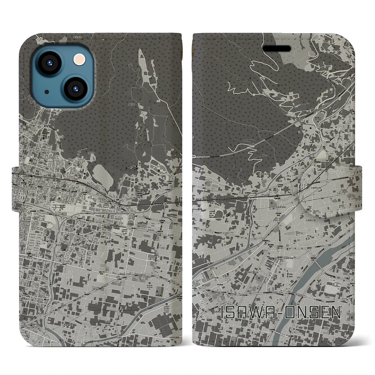 【石和温泉(山梨県)】地図柄iPhoneケース(手帳タイプ)