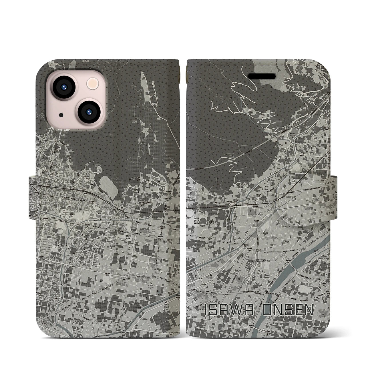【石和温泉(山梨県)】地図柄iPhoneケース(手帳タイプ)