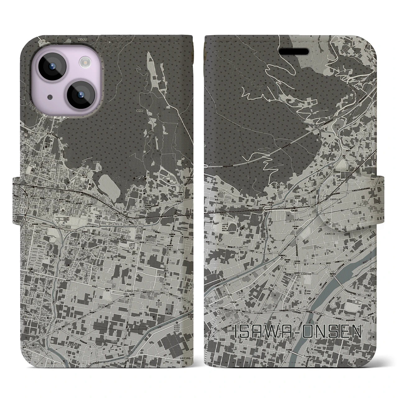 【石和温泉(山梨県)】地図柄iPhoneケース(手帳タイプ)