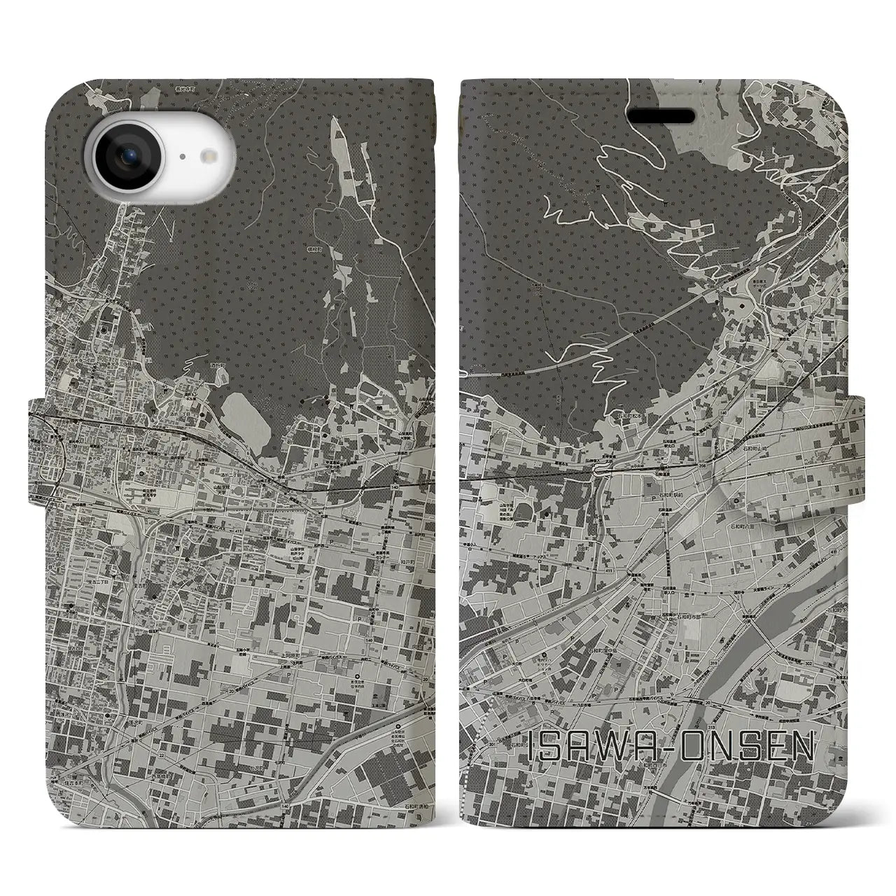 【石和温泉(山梨県)】地図柄iPhoneケース(手帳タイプ)