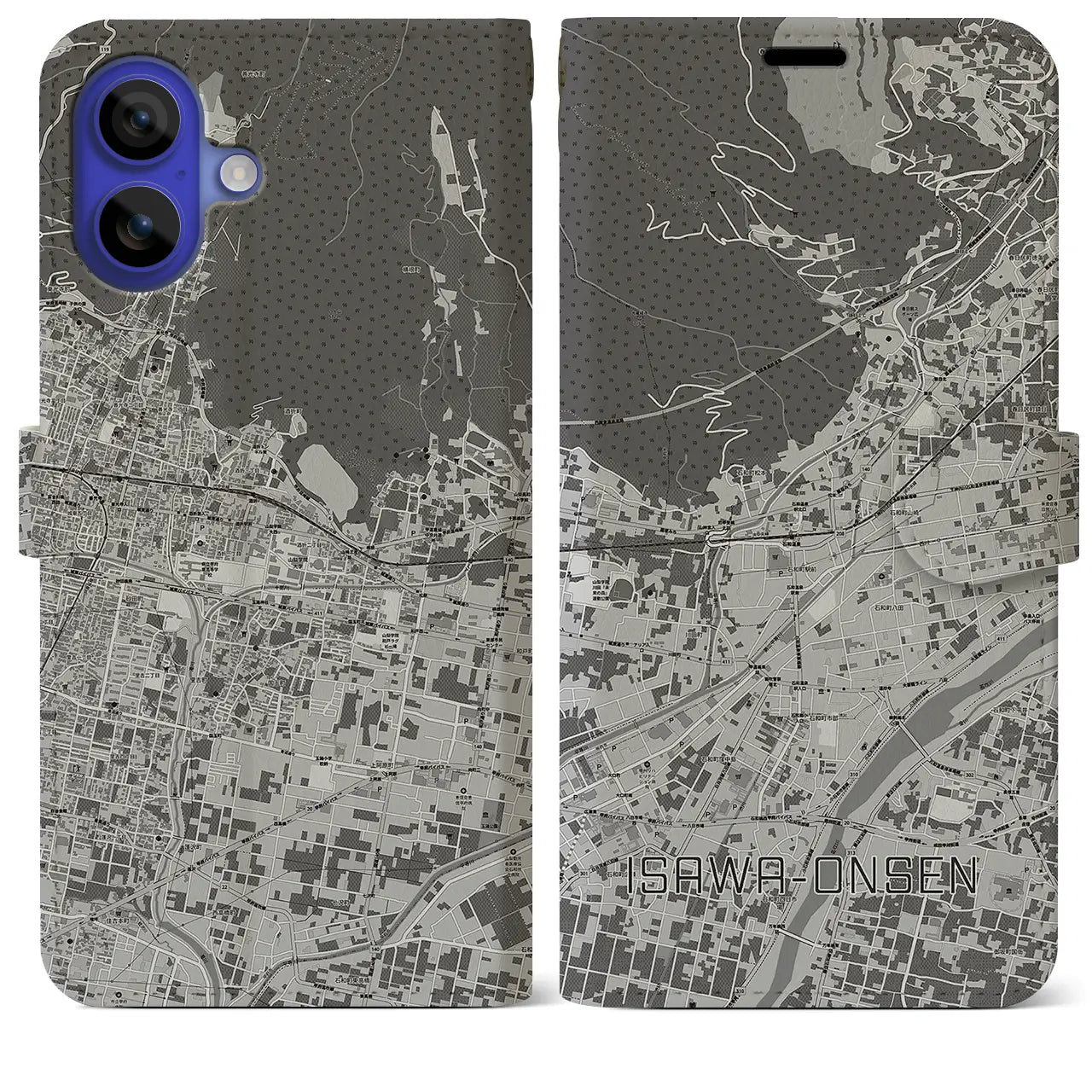 【石和温泉(山梨県)】地図柄iPhoneケース(手帳タイプ)