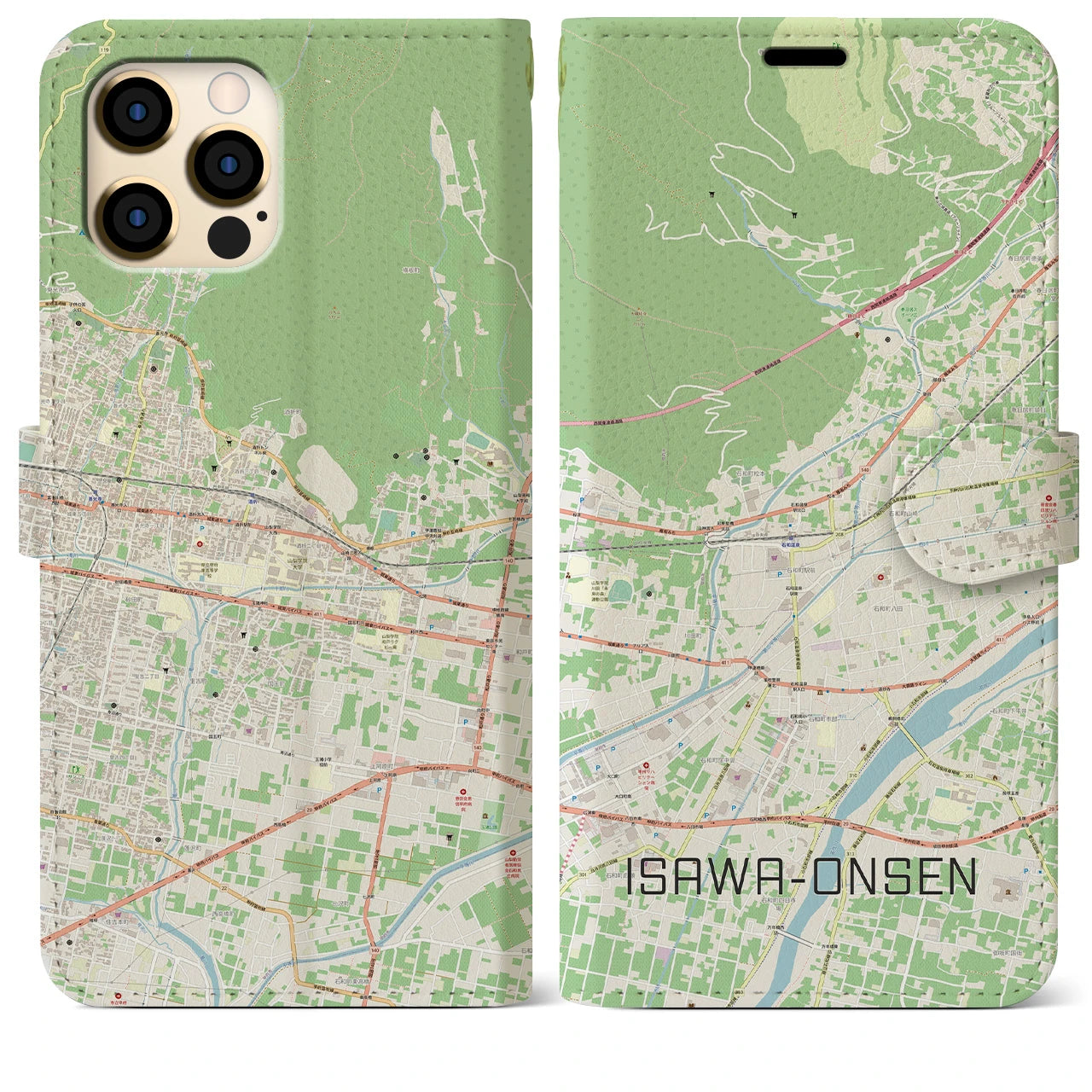【石和温泉(山梨県)】地図柄iPhoneケース(手帳タイプ)