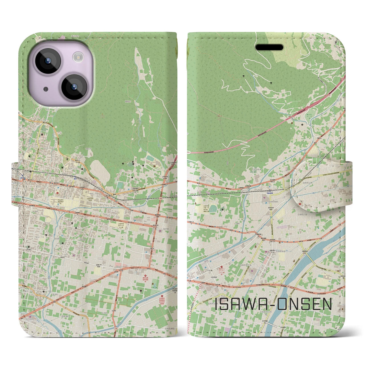 【石和温泉(山梨県)】地図柄iPhoneケース(手帳タイプ)