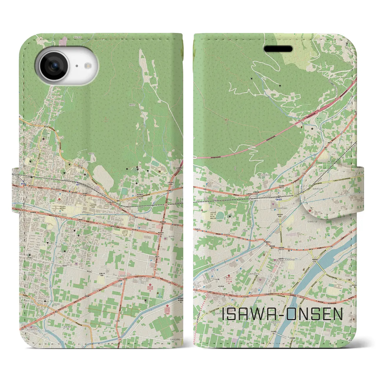 【石和温泉(山梨県)】地図柄iPhoneケース(手帳タイプ)