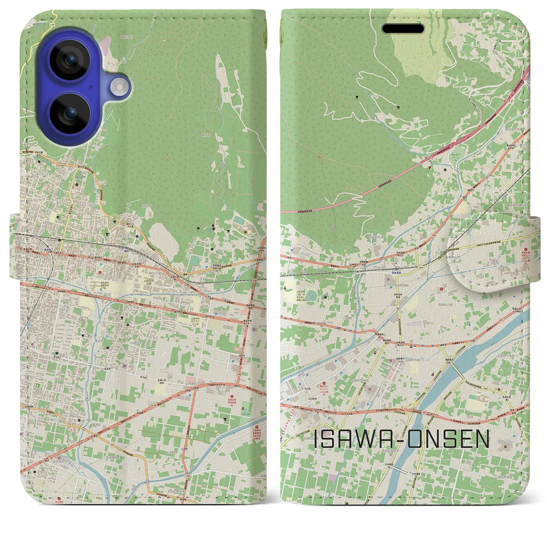 【石和温泉(山梨県)】地図柄iPhoneケース(手帳タイプ)ナチュラル・iPhone 16 Pro Max 用