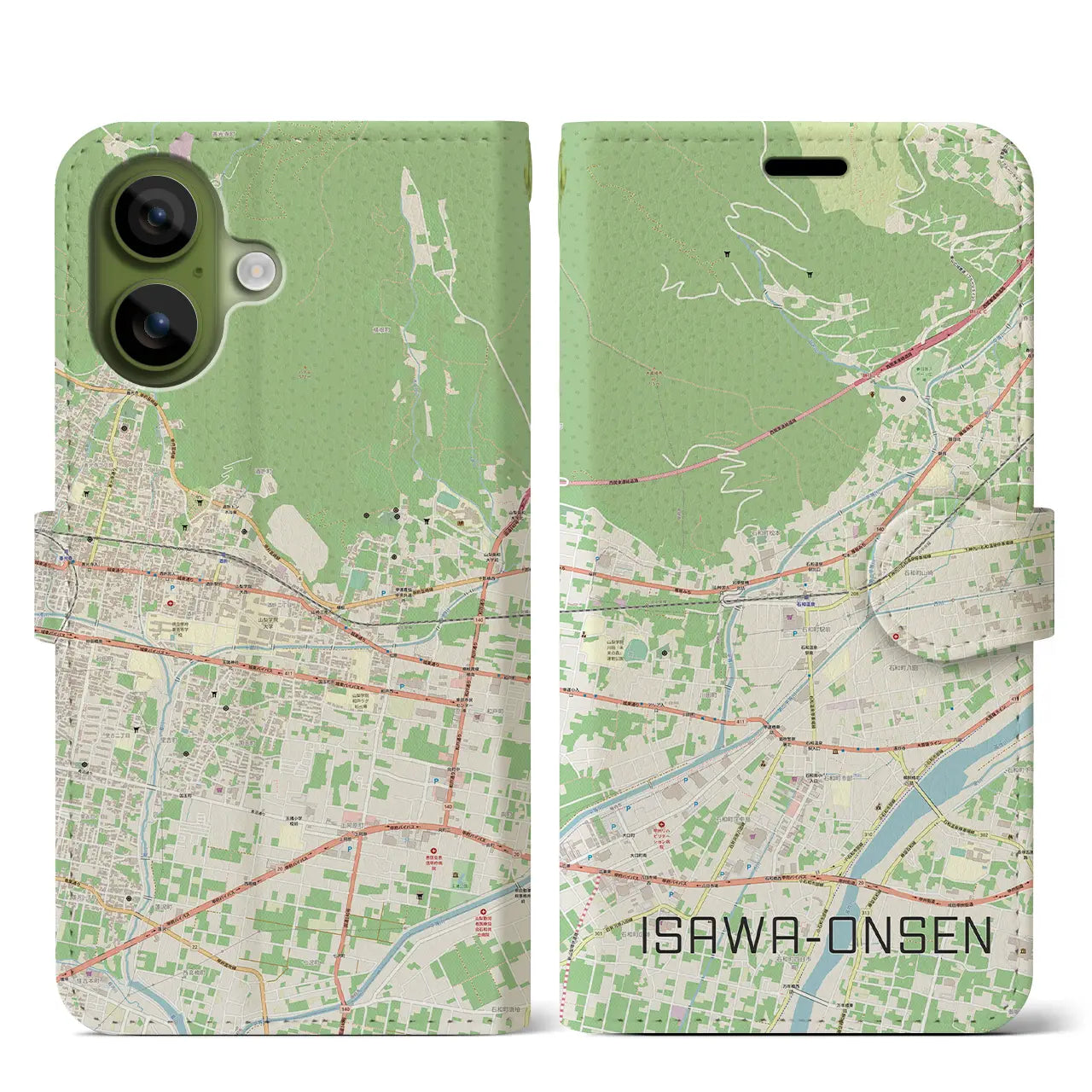 【石和温泉(山梨県)】地図柄iPhoneケース(手帳タイプ)