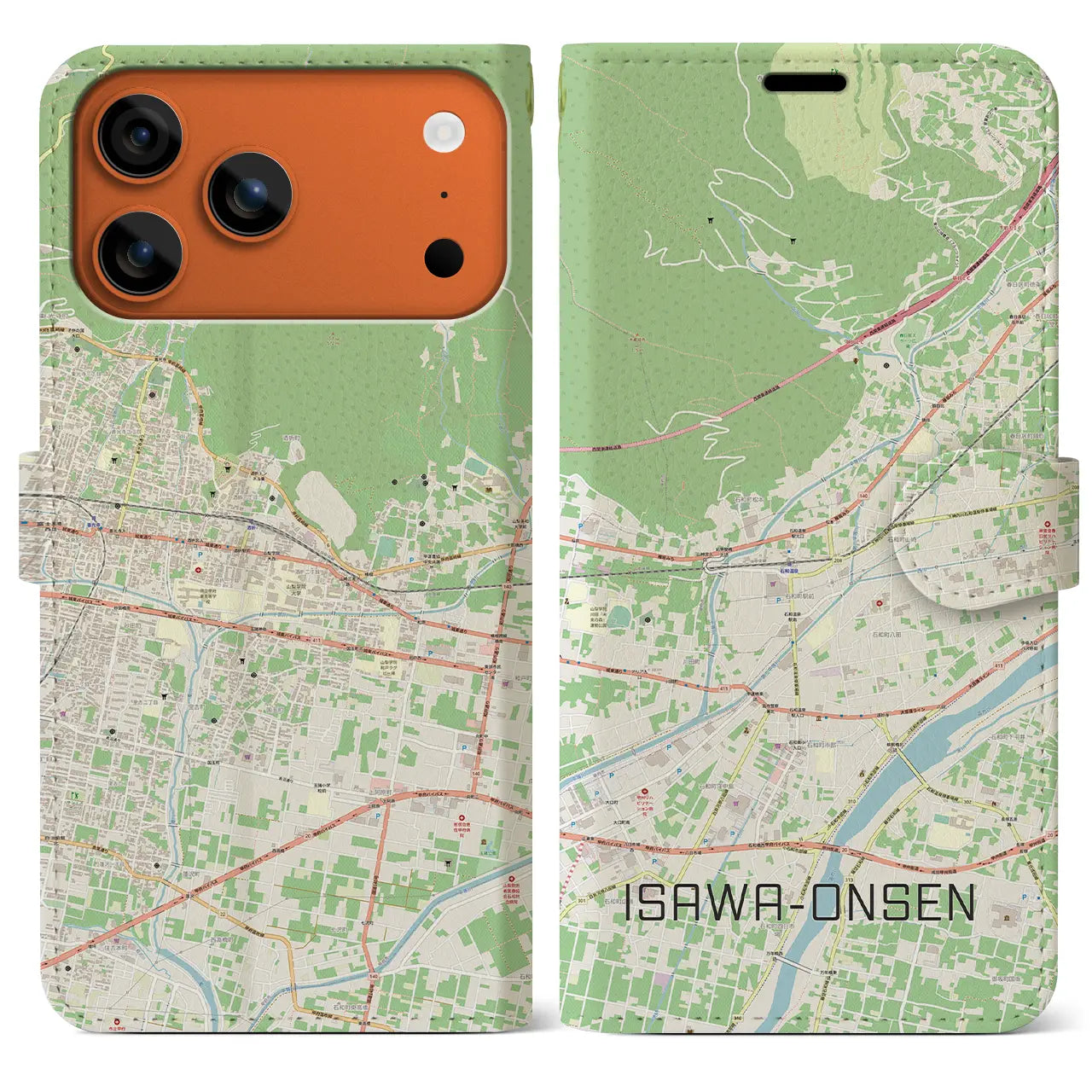 【石和温泉(山梨県)】地図柄iPhoneケース(手帳タイプ)