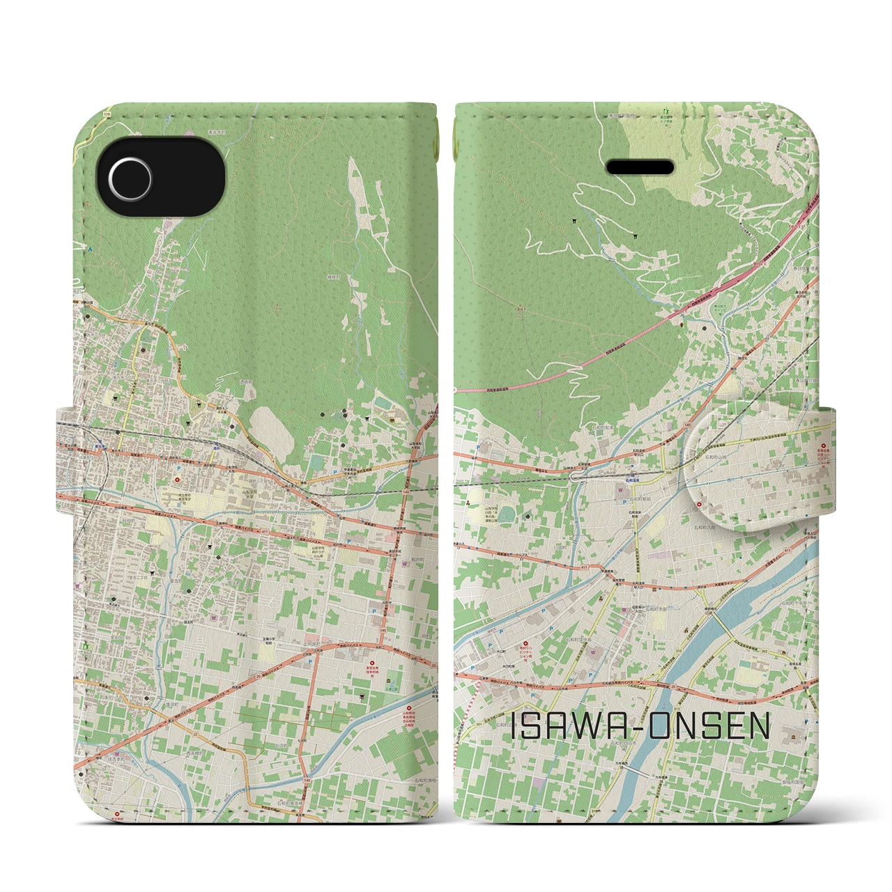 【石和温泉(山梨県)】地図柄iPhoneケース(手帳タイプ)ナチュラル・iPhone SE(第3 / 第2世代) / 8 / 7 / 6s / 6 用