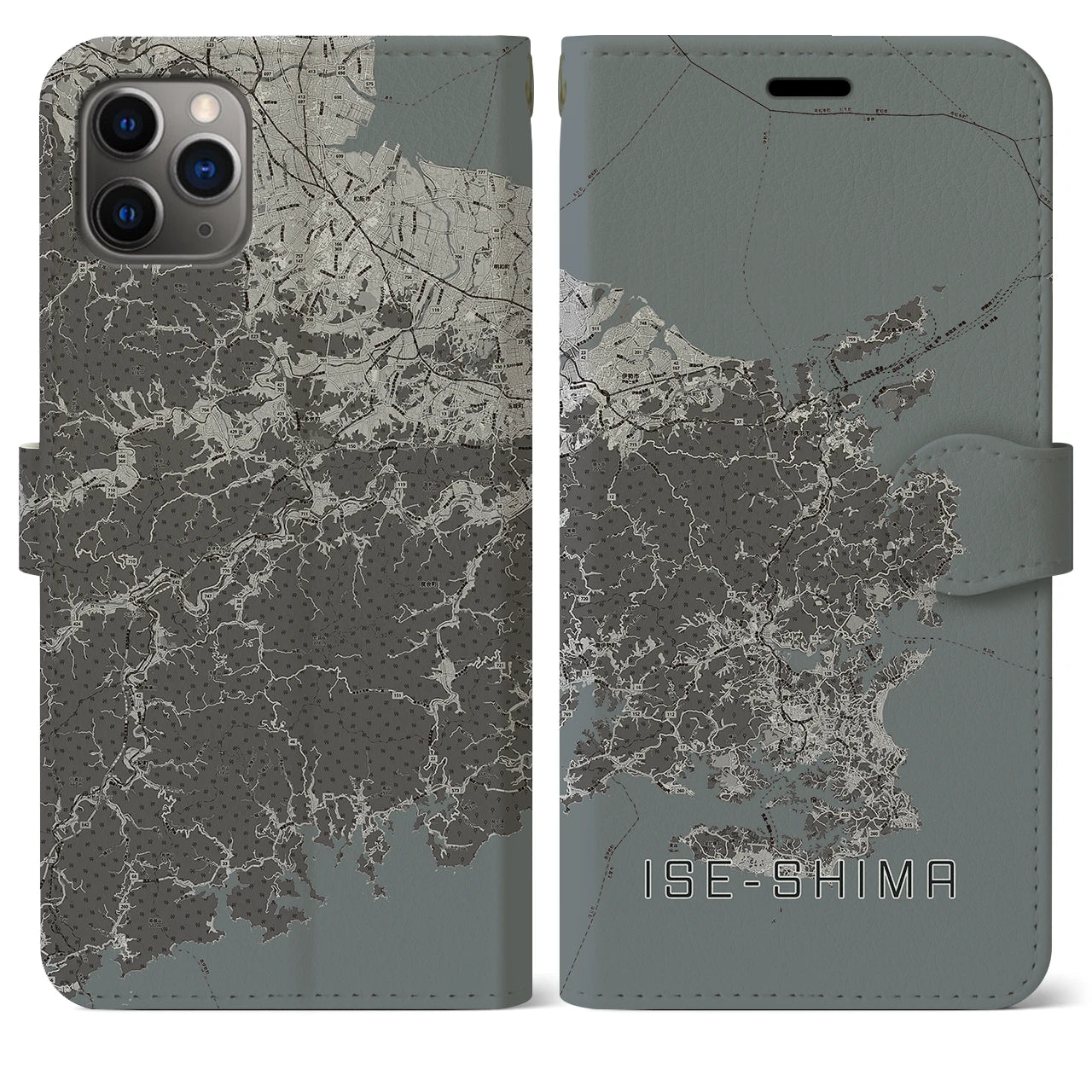 【伊勢志摩(三重県)】地図柄iPhoneケース(手帳タイプ)モノトーン・iPhone 11 Pro Max 用