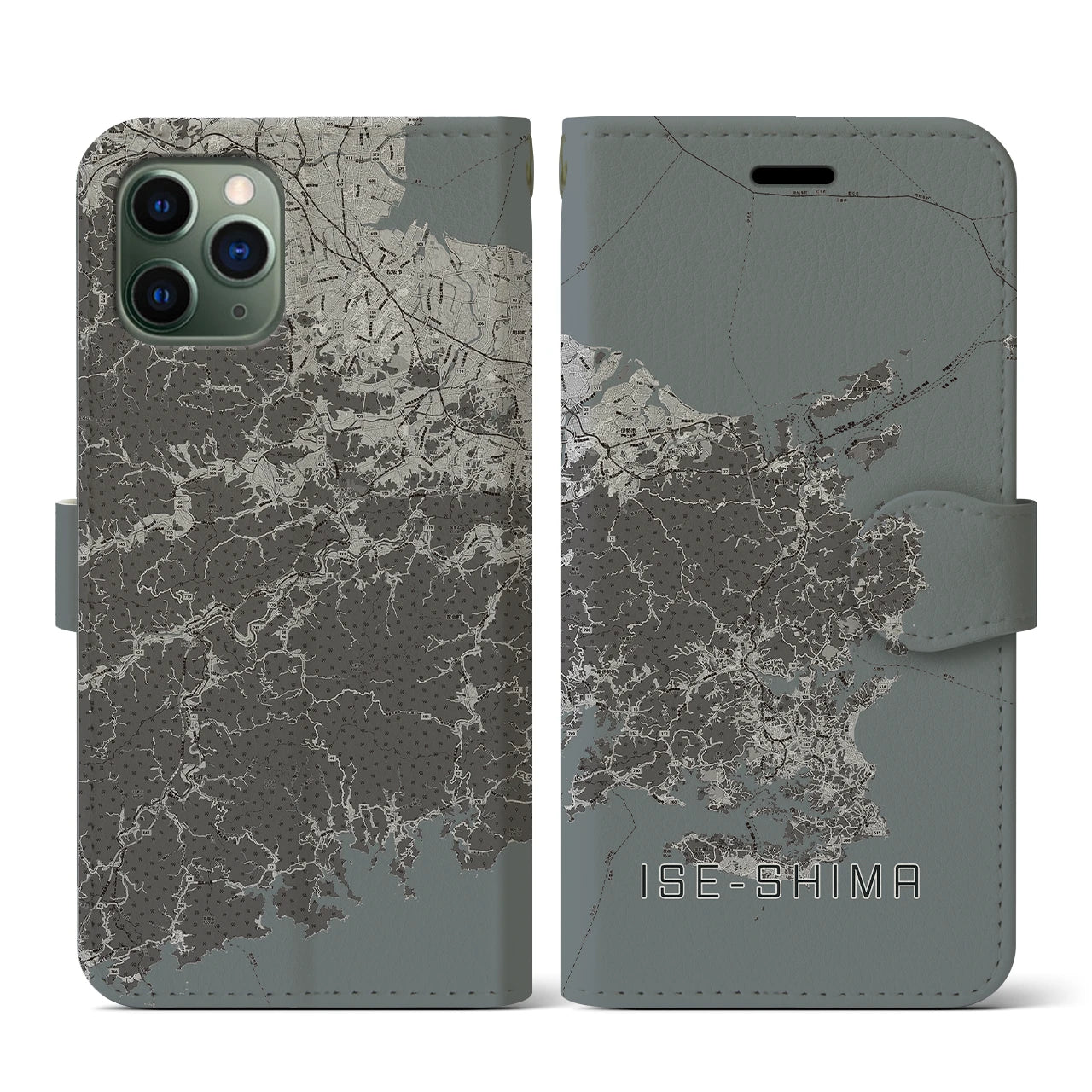 【伊勢志摩(三重県)】地図柄iPhoneケース(手帳タイプ)モノトーン・iPhone 11 Pro 用