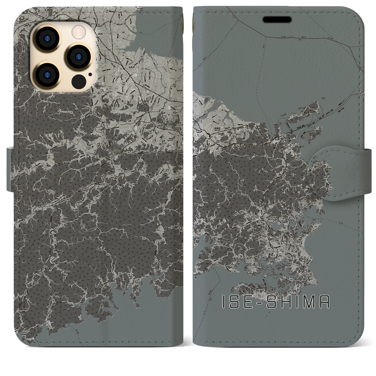 【伊勢志摩(三重県)】地図柄iPhoneケース(手帳タイプ)モノトーン・iPhone 12 Pro Max 用