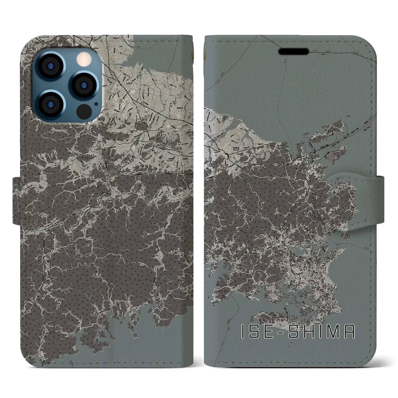 【伊勢志摩(三重県)】地図柄iPhoneケース(手帳タイプ)モノトーン・iPhone 12 / 12 Pro 用