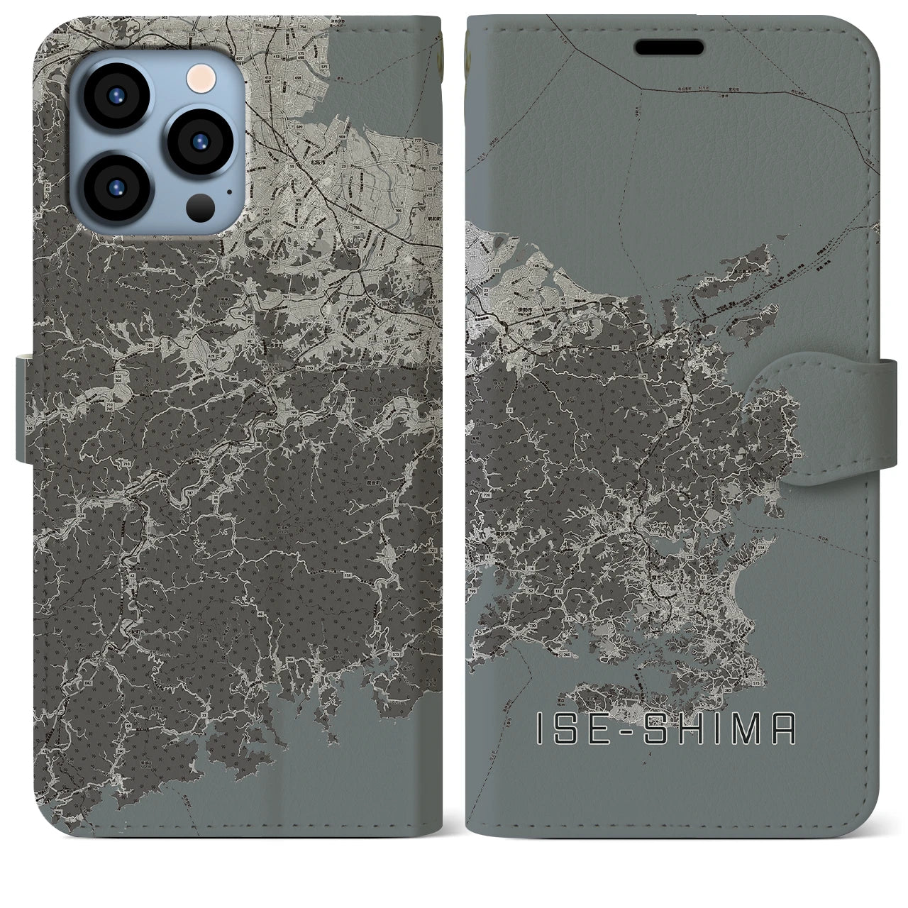 【伊勢志摩(三重県)】地図柄iPhoneケース(手帳タイプ)モノトーン・iPhone 13 Pro Max 用
