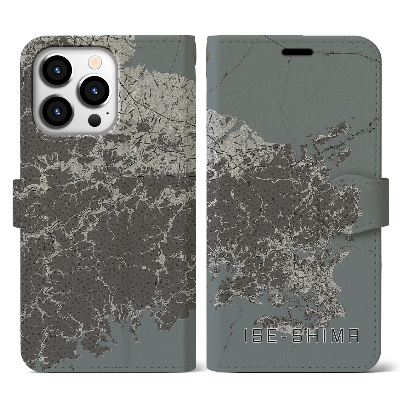 【伊勢志摩(三重県)】地図柄iPhoneケース(手帳タイプ)モノトーン・iPhone 13 Pro 用