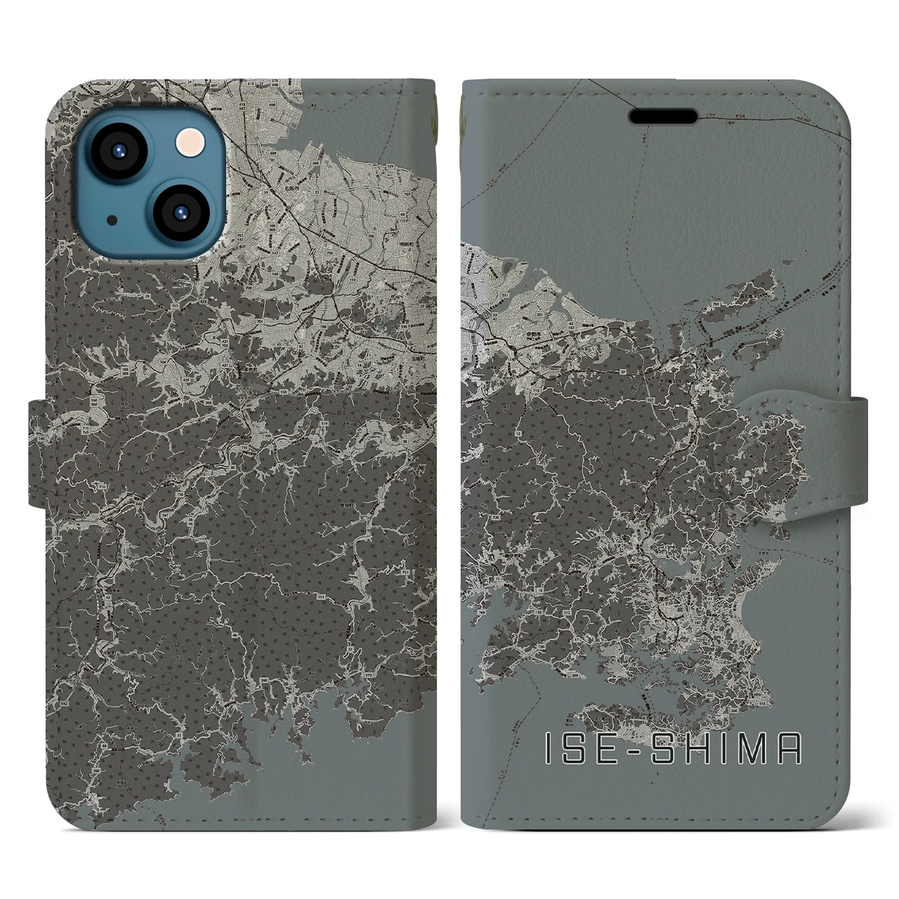 【伊勢志摩(三重県)】地図柄iPhoneケース(手帳タイプ)モノトーン・iPhone 13 用