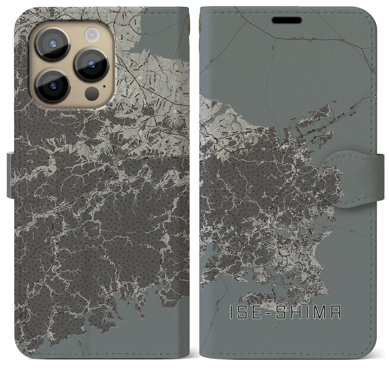 【伊勢志摩(三重県)】地図柄iPhoneケース(手帳タイプ)モノトーン・iPhone 14 Pro Max 用