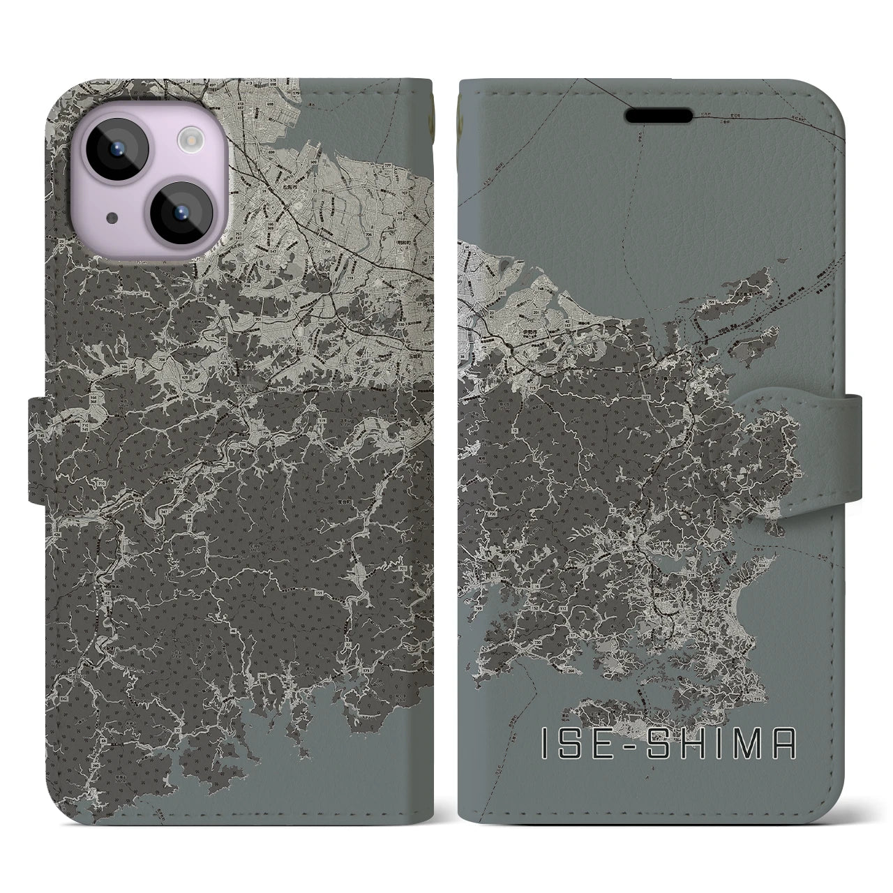 【伊勢志摩(三重県)】地図柄iPhoneケース(手帳タイプ)モノトーン・iPhone 14 用