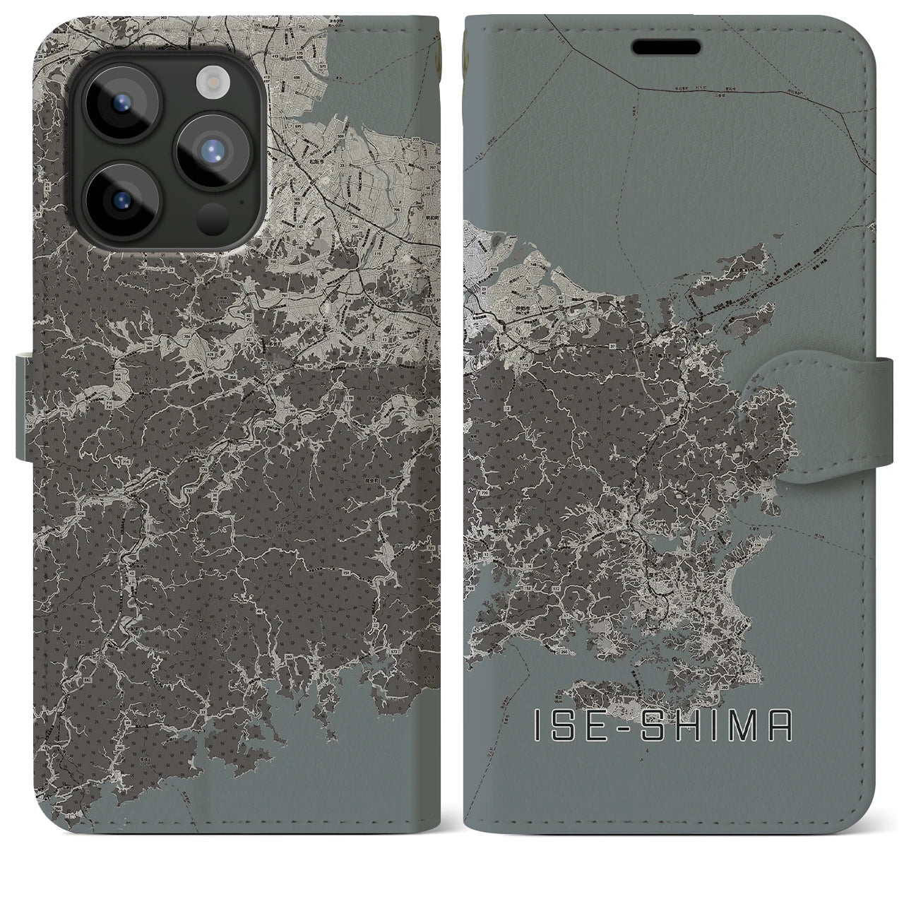 【伊勢志摩(三重県)】地図柄iPhoneケース(手帳タイプ)モノトーン・iPhone 15 Pro Max 用