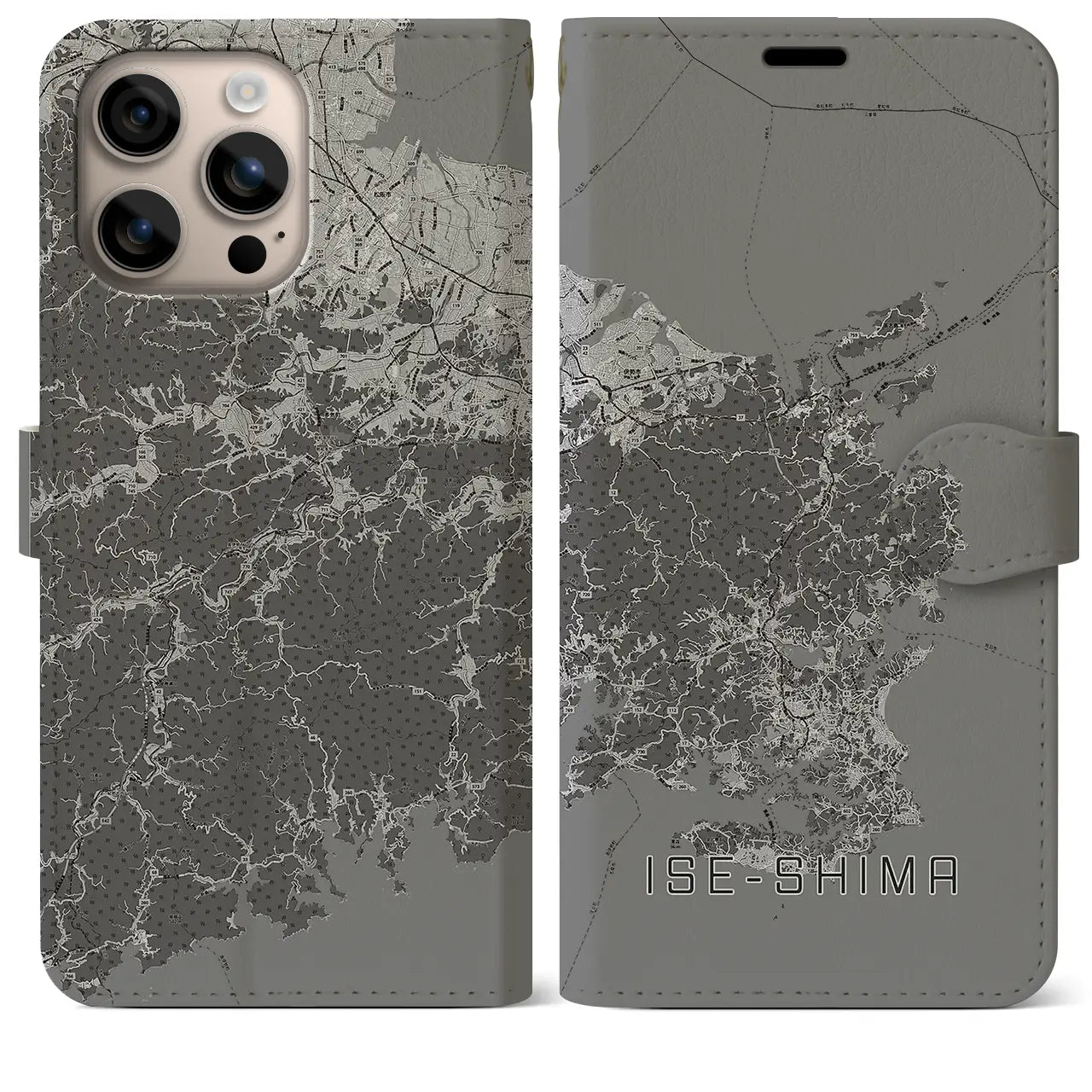 【伊勢志摩(三重県)】地図柄iPhoneケース(手帳タイプ)モノトーン・iPhone 16 Plus 用