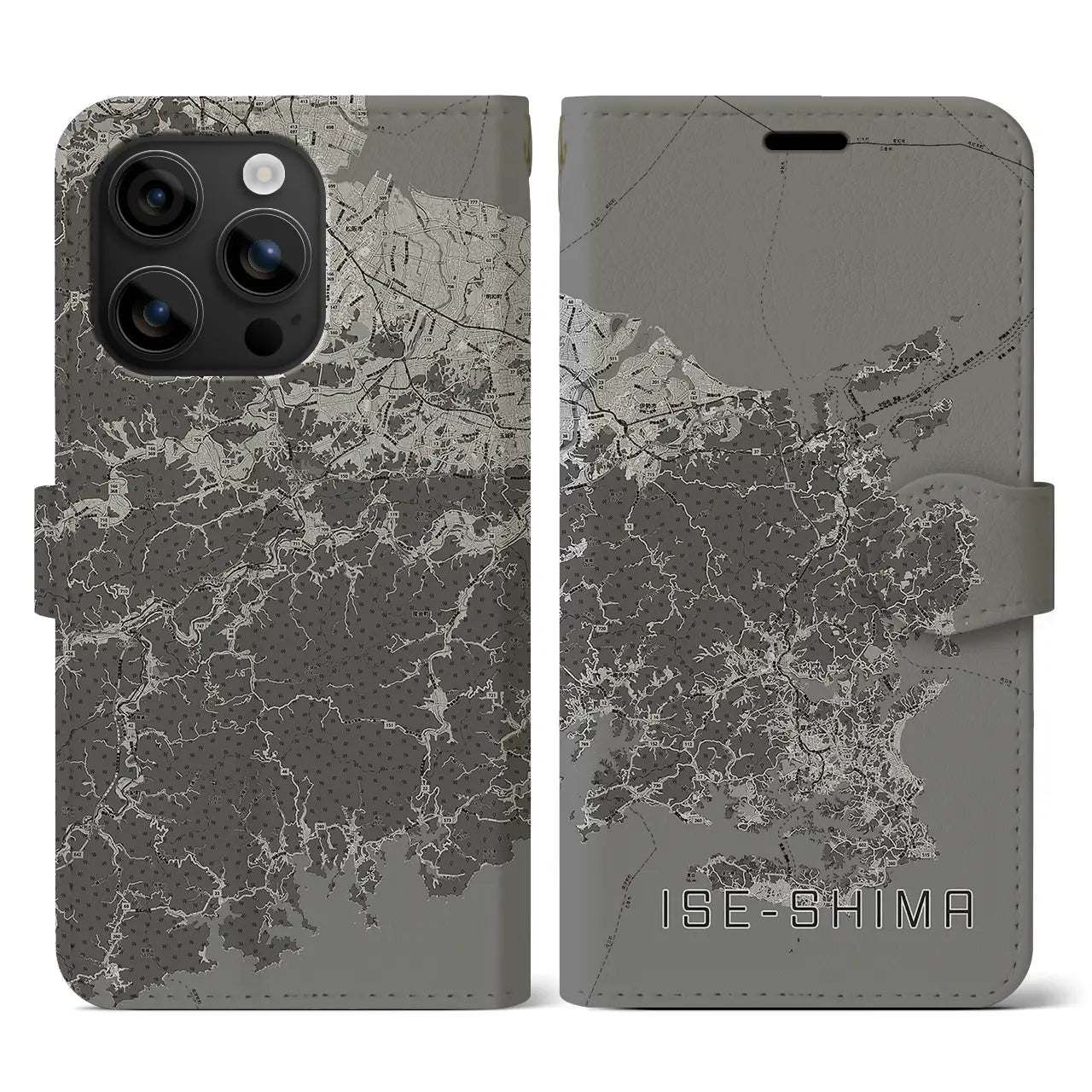 【伊勢志摩(三重県)】地図柄iPhoneケース(手帳タイプ)モノトーン・iPhone 16 用