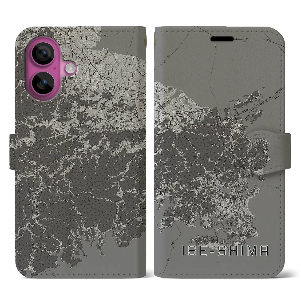 【伊勢志摩(三重県)】地図柄iPhoneケース(手帳タイプ)モノトーン・iPhone 16 Pro 用