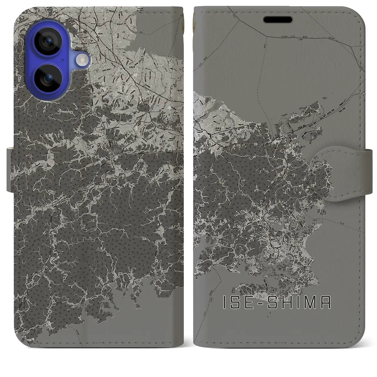 【伊勢志摩(三重県)】地図柄iPhoneケース(手帳タイプ)モノトーン・iPhone 16 Pro Max 用