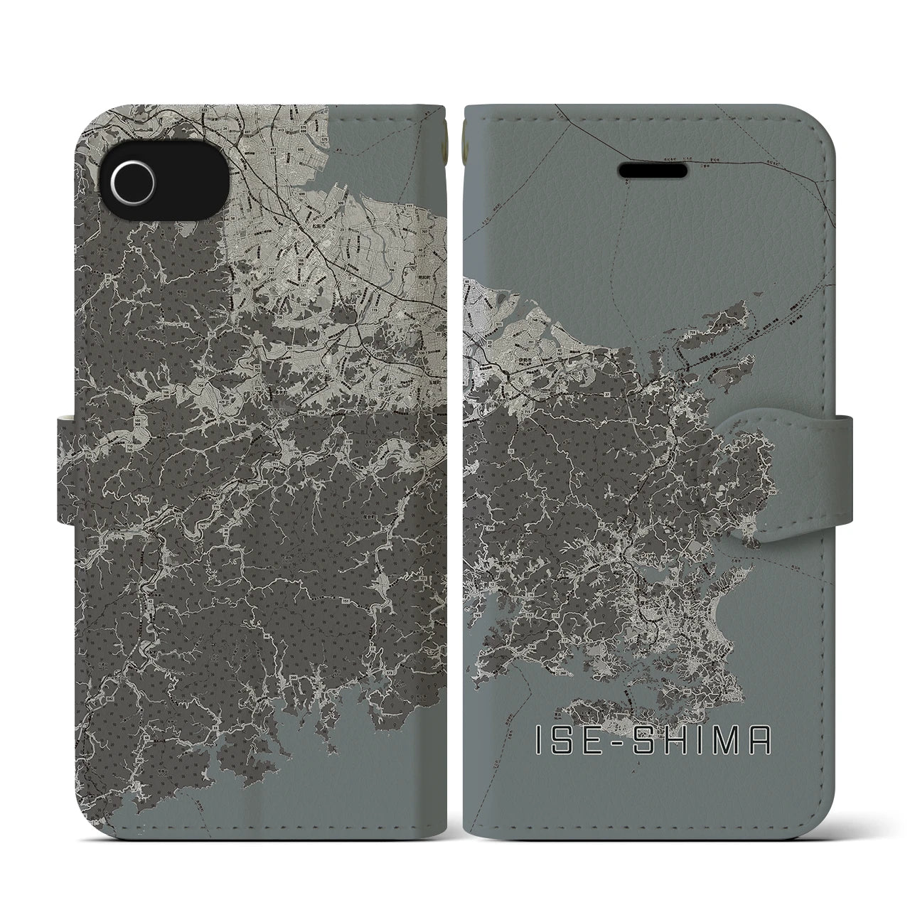 【伊勢志摩(三重県)】地図柄iPhoneケース(手帳タイプ)モノトーン・iPhone SE(第3 / 第2世代) / 8 / 7 / 6s / 6 用